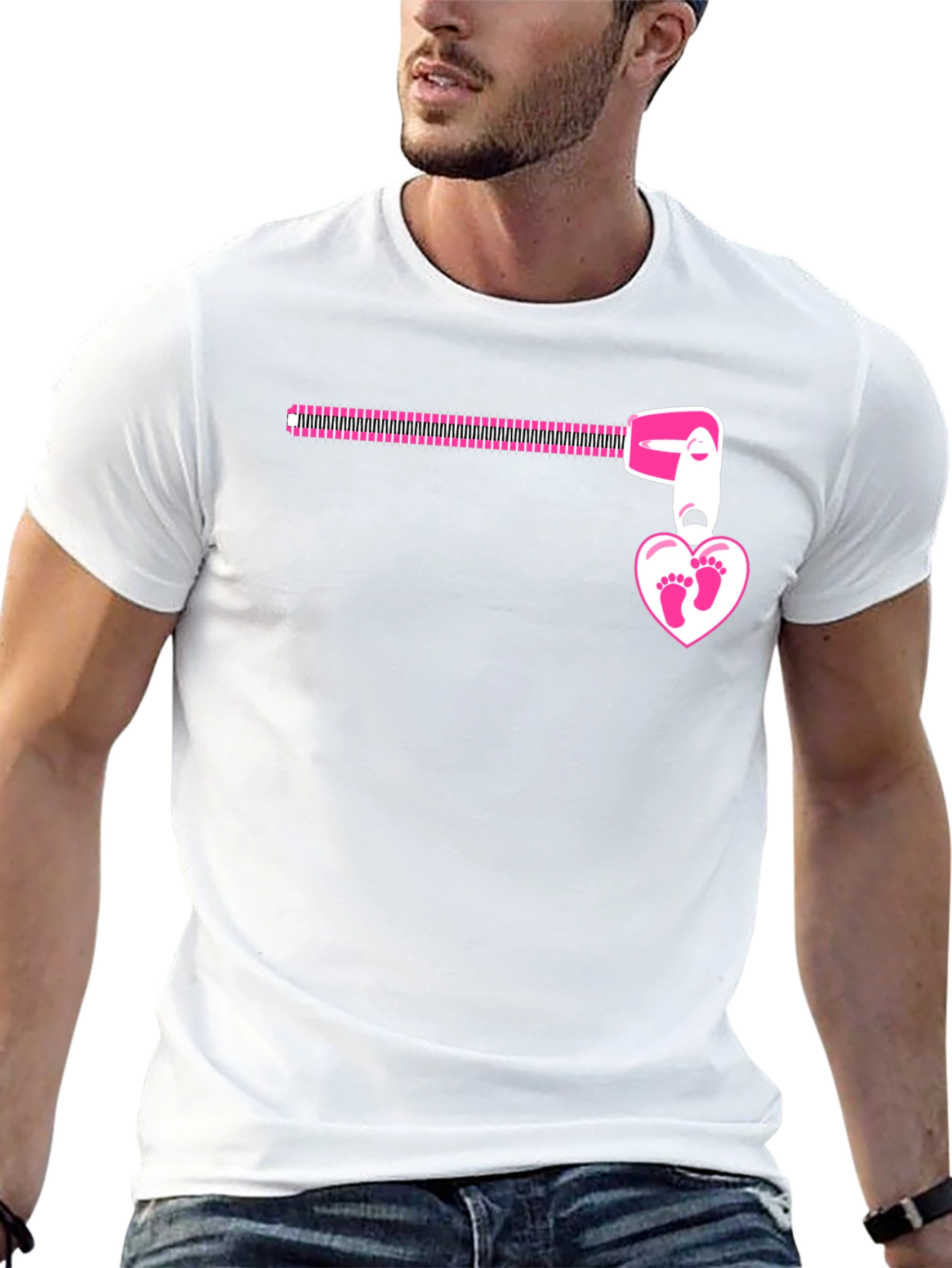 Pregnancy Reveal Zipper Heart Footprints T-Shirt