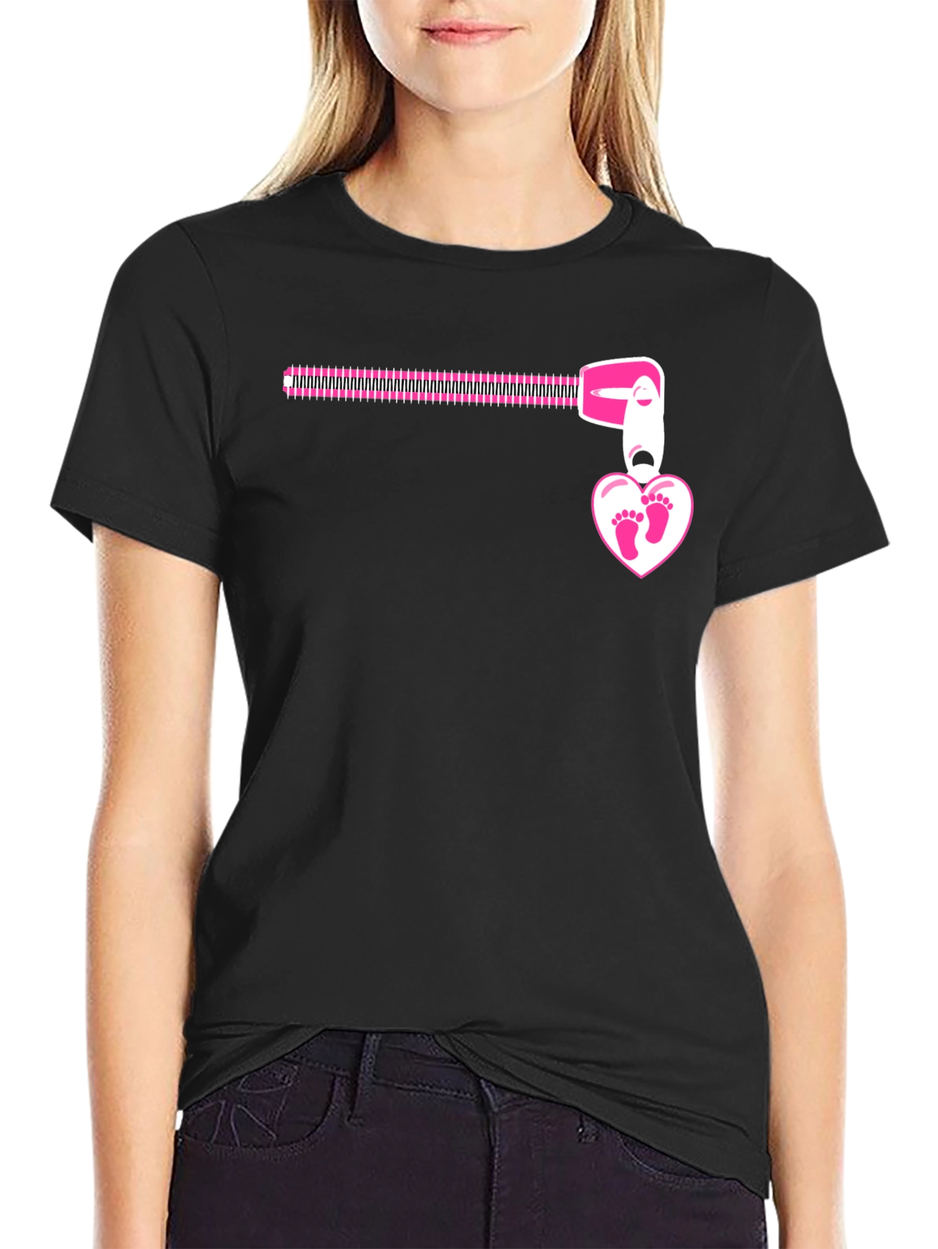 Pregnancy Reveal Zipper Heart Footprints T-Shirt