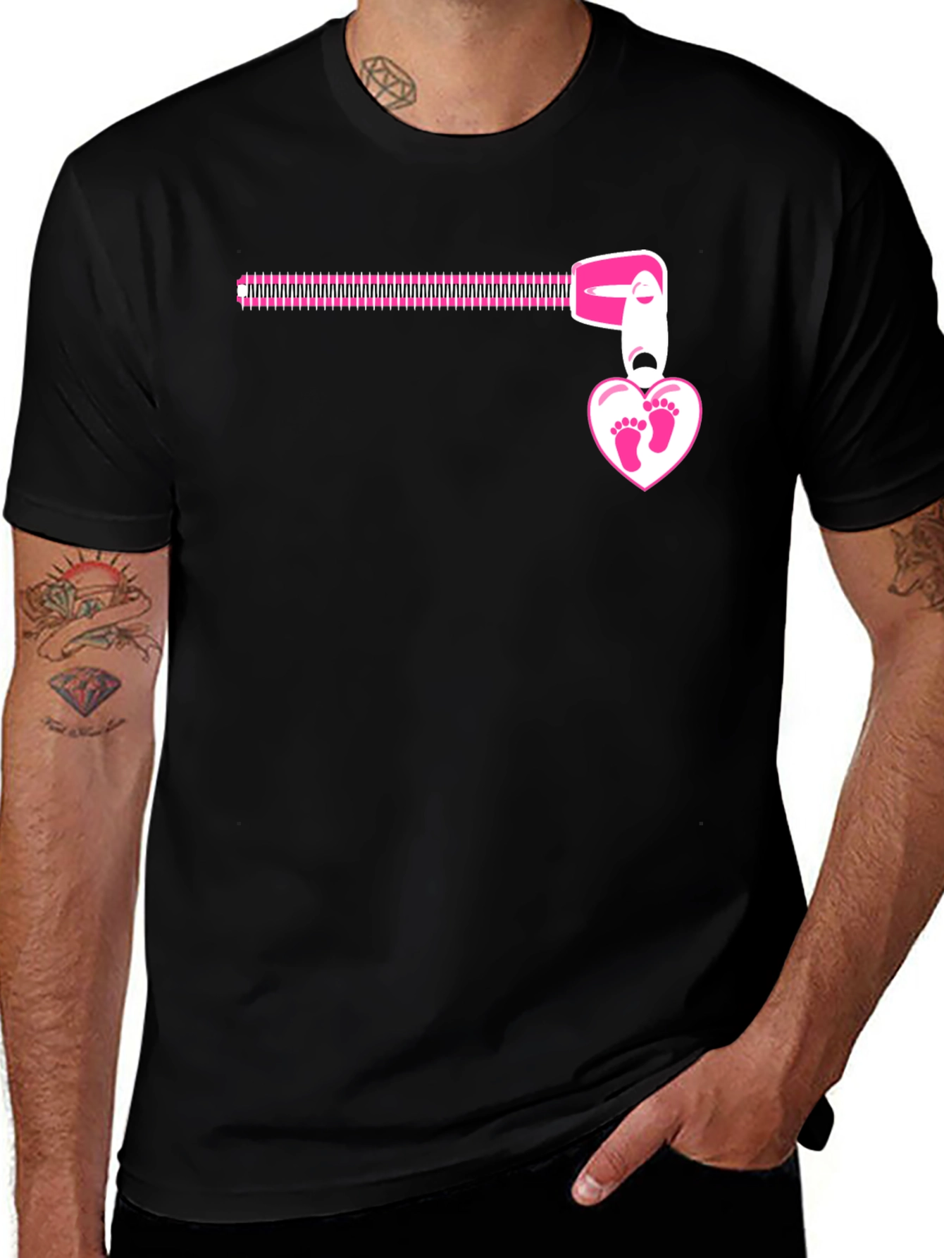 Pregnancy Reveal Zipper Heart Footprints T-Shirt