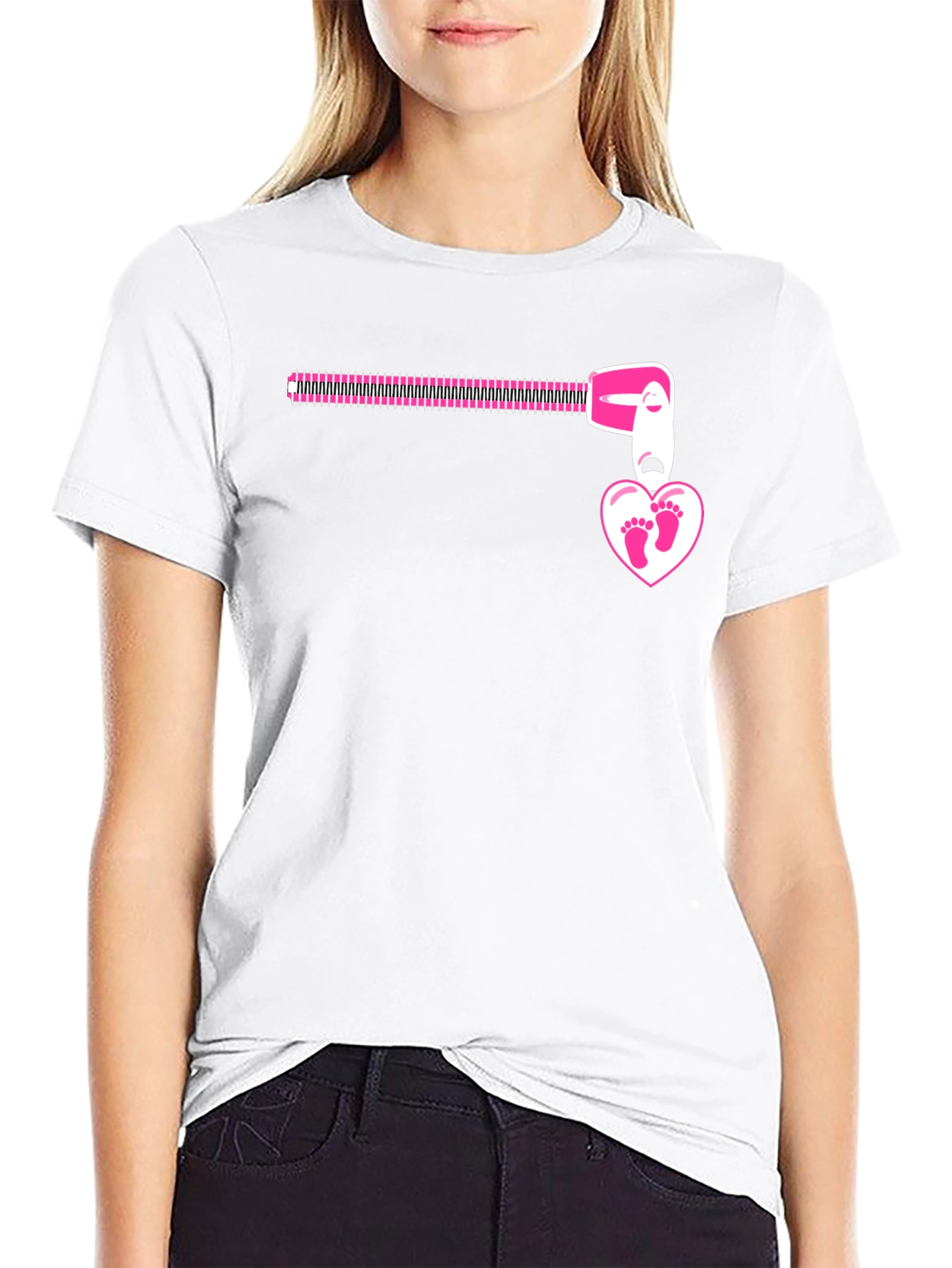 Pregnancy Reveal Zipper Heart Footprints T-Shirt