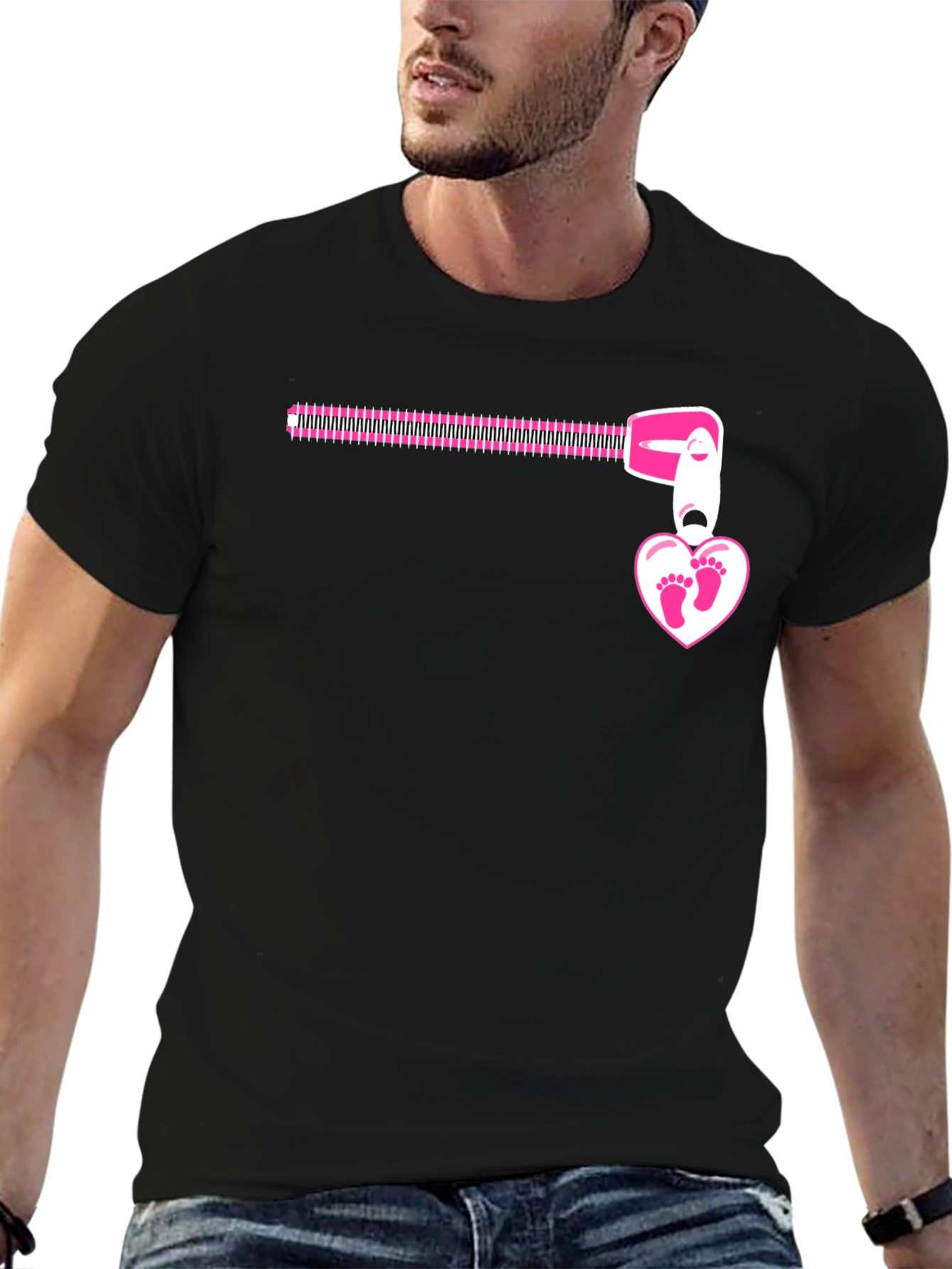 Pregnancy Reveal Zipper Heart Footprints T-Shirt