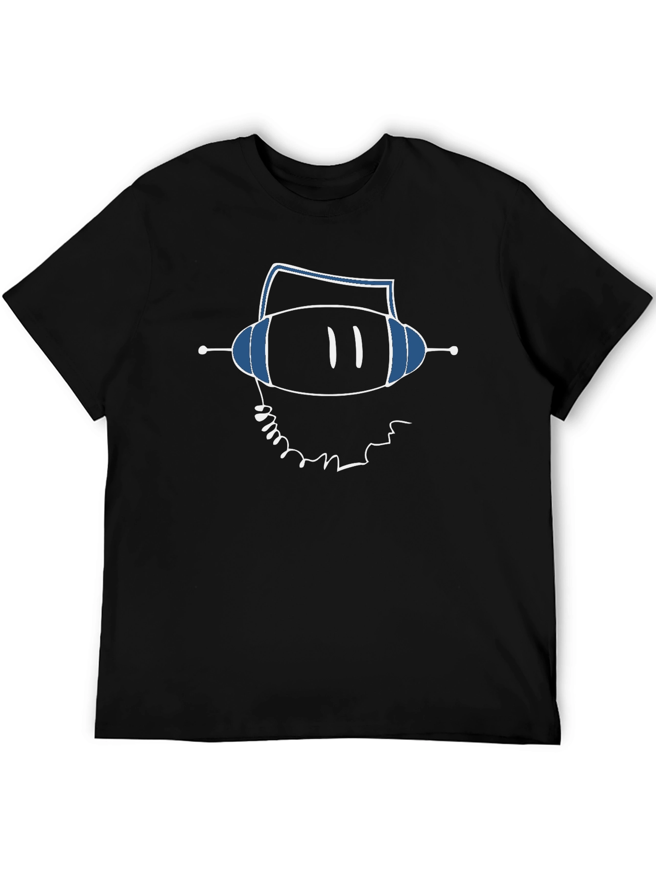 Retro Robot Graphic Tee - Black Cotton T-Shirt