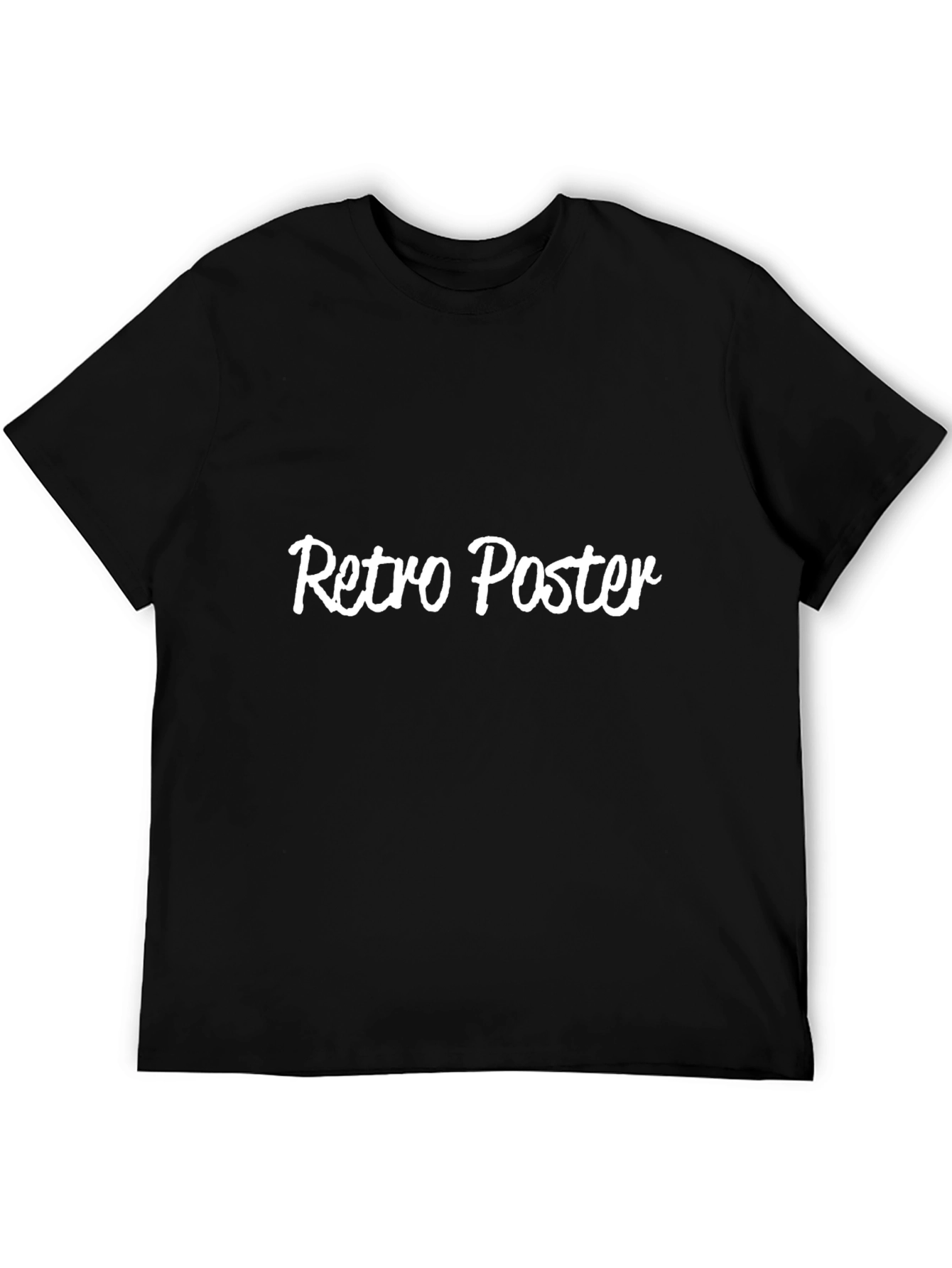 Retro Poster Style Black Cotton T-Shirt