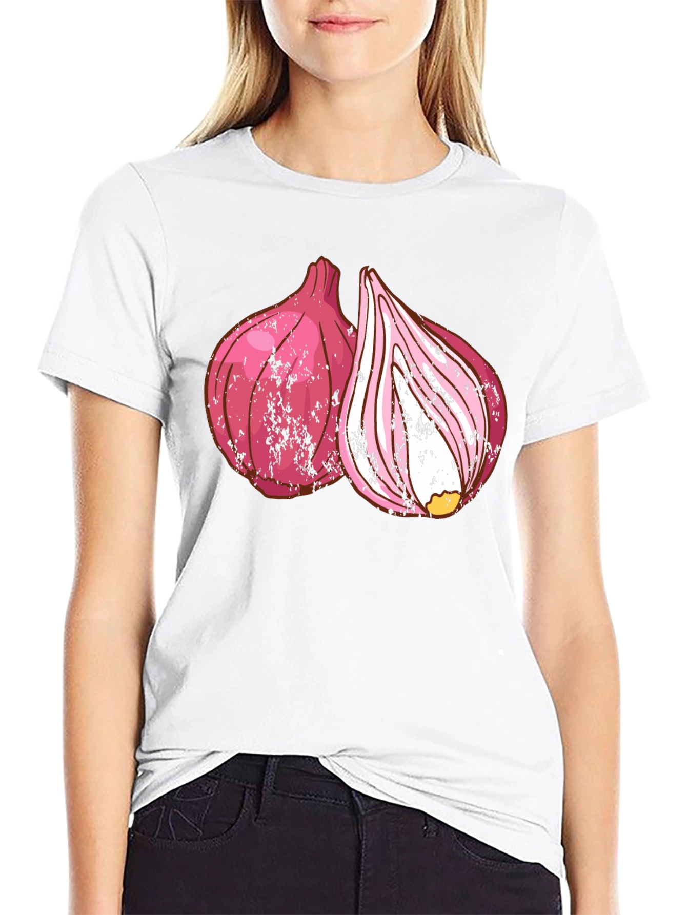 Red Onion Graphic Print Black T-Shirt