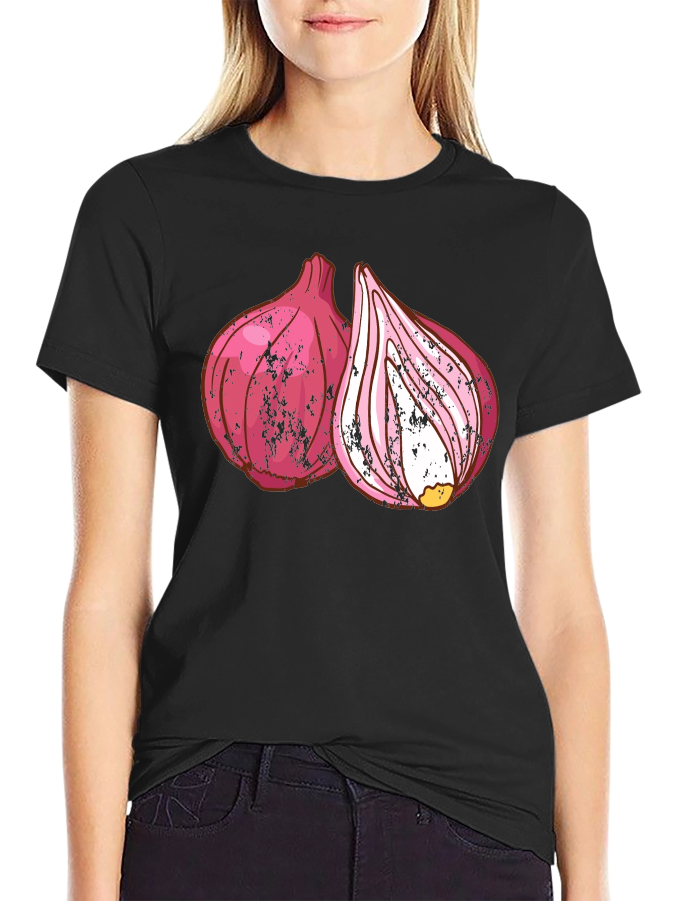 Red Onion Graphic Print Black T-Shirt