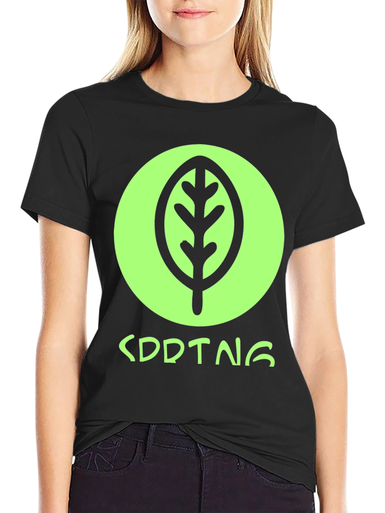 Spring Leaf Graphic T-Shirt - Black