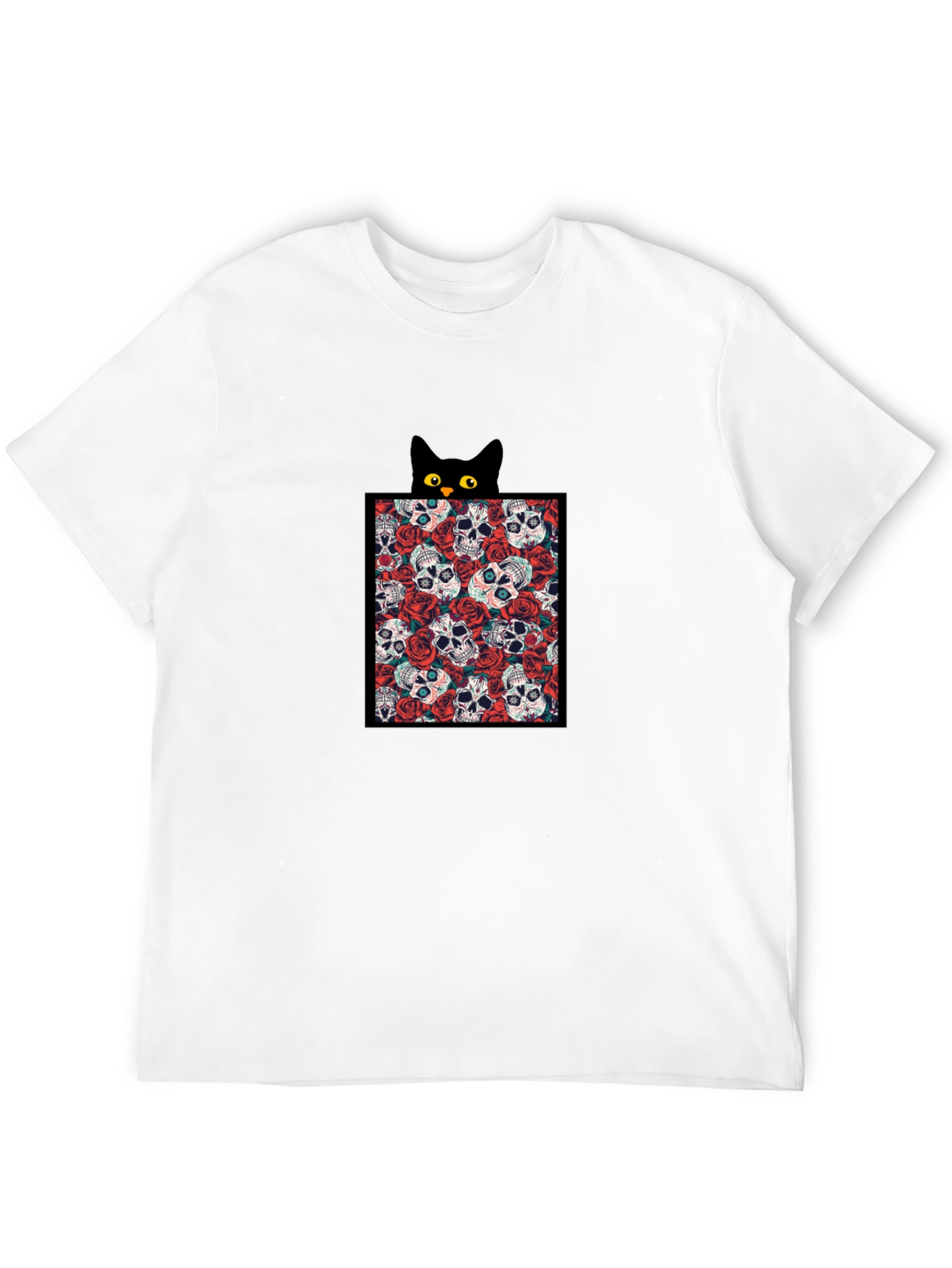 Skull & Rose Cat Tee - Black Graphic T-Shirt
