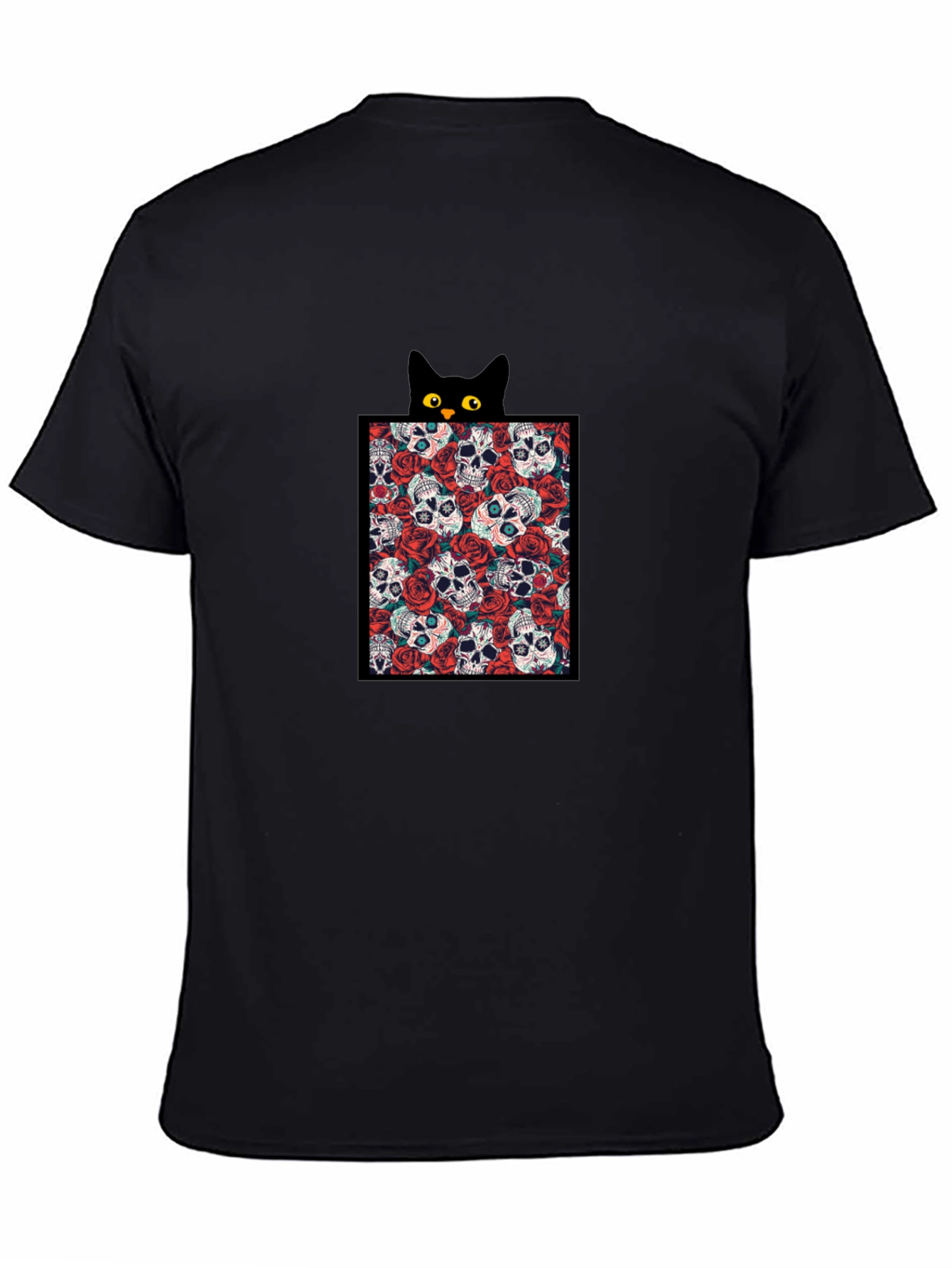 Skull & Rose Cat Tee - Black Graphic T-Shirt