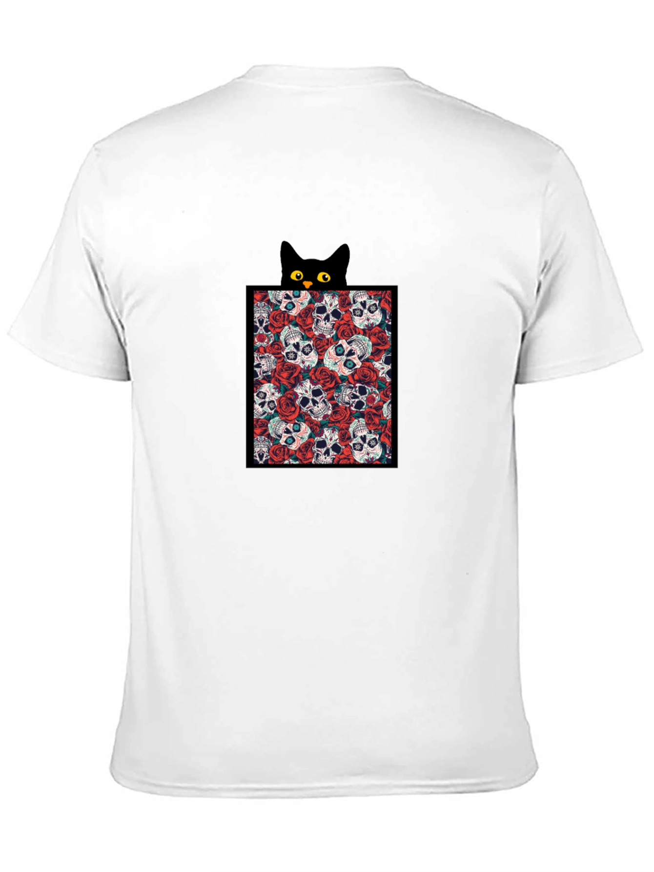Skull & Rose Cat Tee - Black Graphic T-Shirt