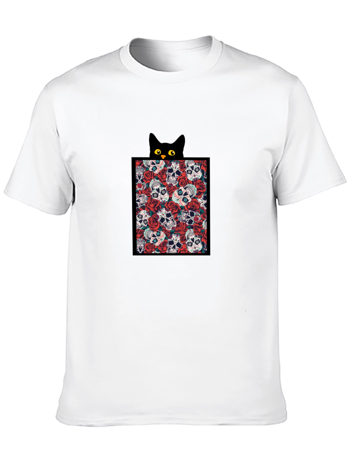 Skull & Rose Cat Tee - Black Graphic T-Shirt