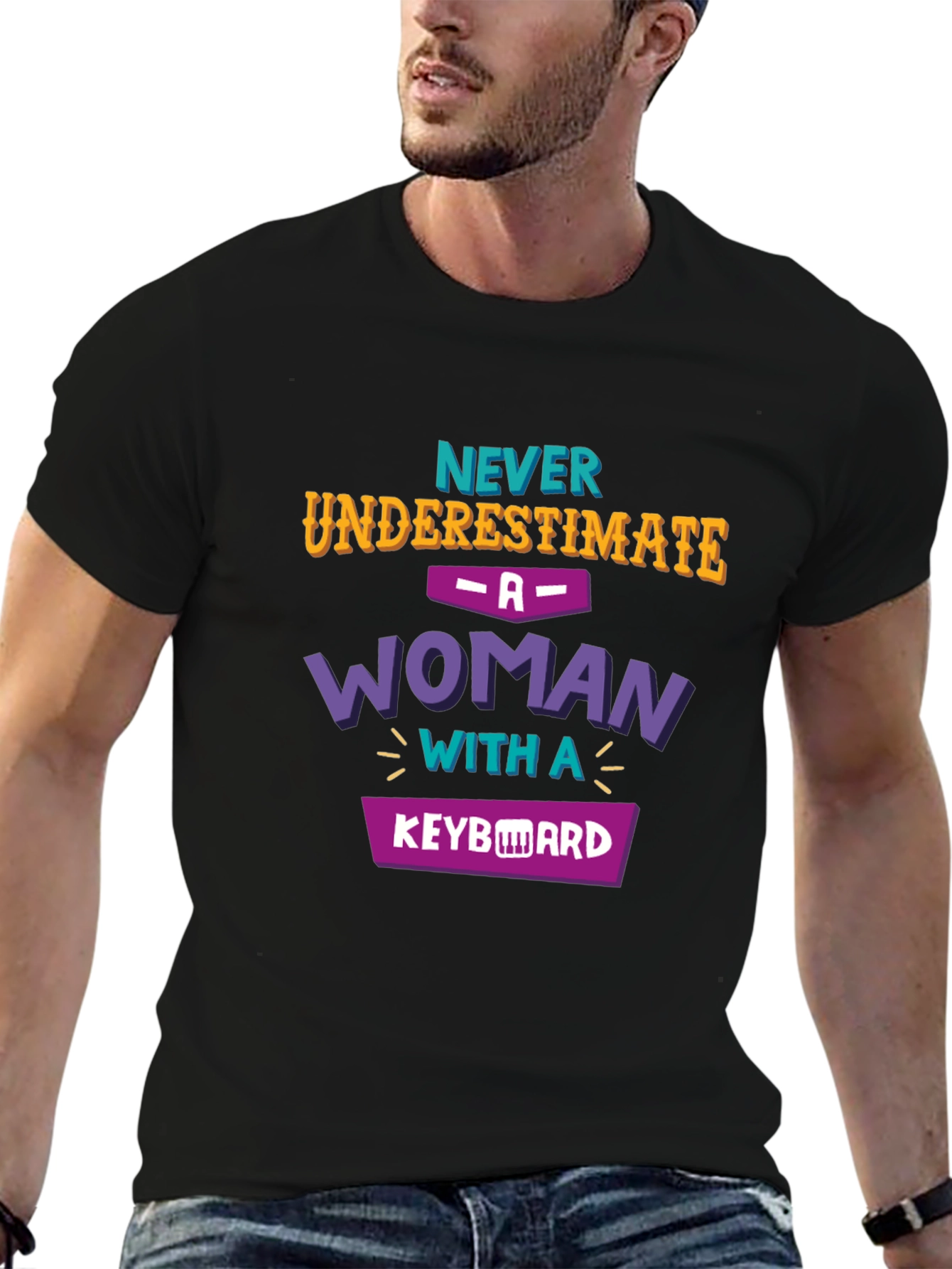 Never Underestimate Woman Keyboard T-Shirt