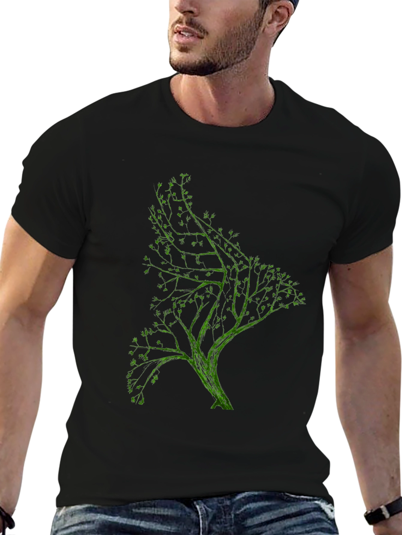 Green Tree Graphic Black T-Shirt