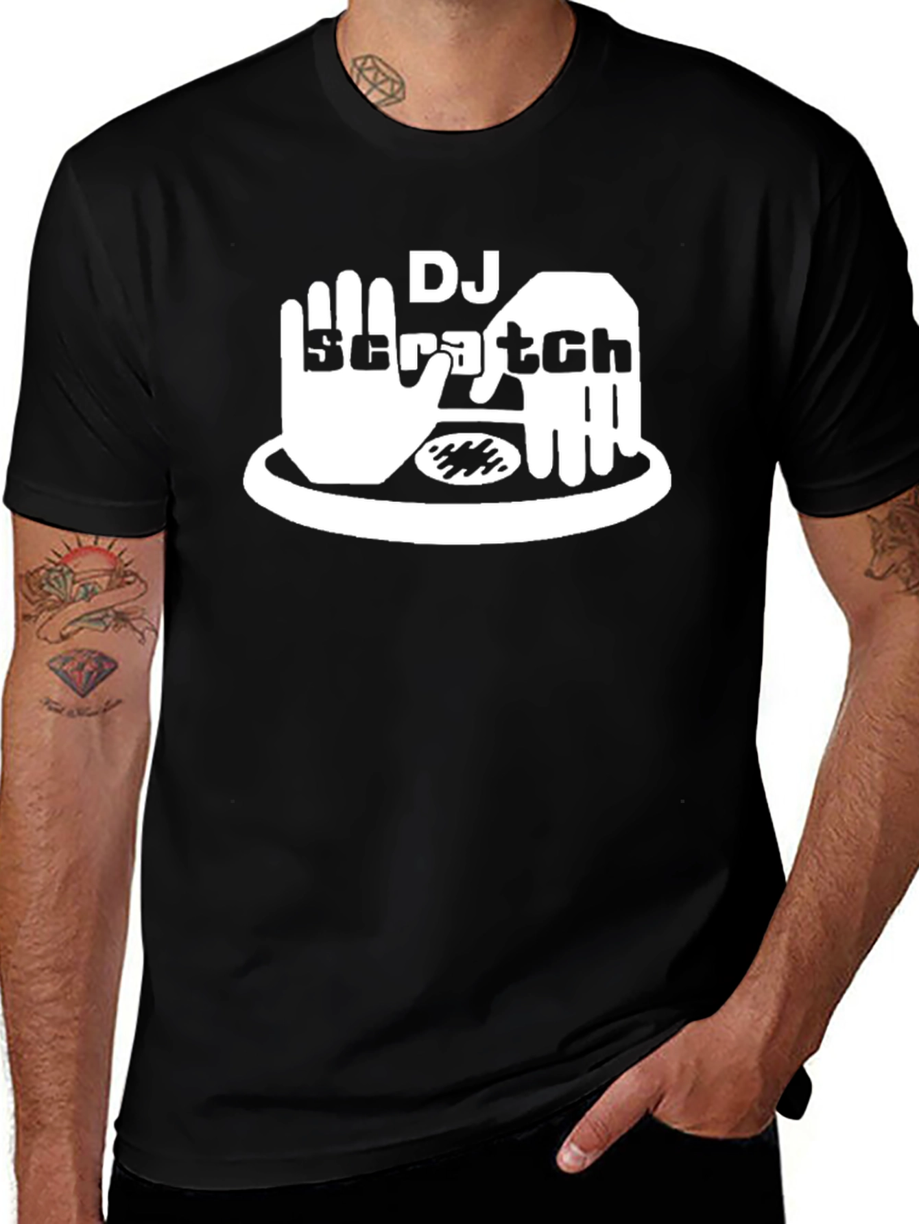 DJ Scratch Graphic Tee - Black Cotton Blend