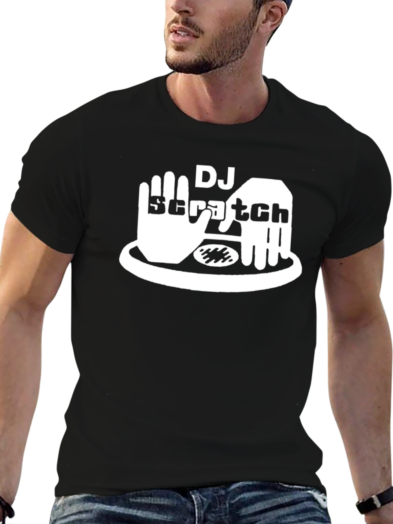 DJ Scratch Graphic Tee - Black Cotton Blend
