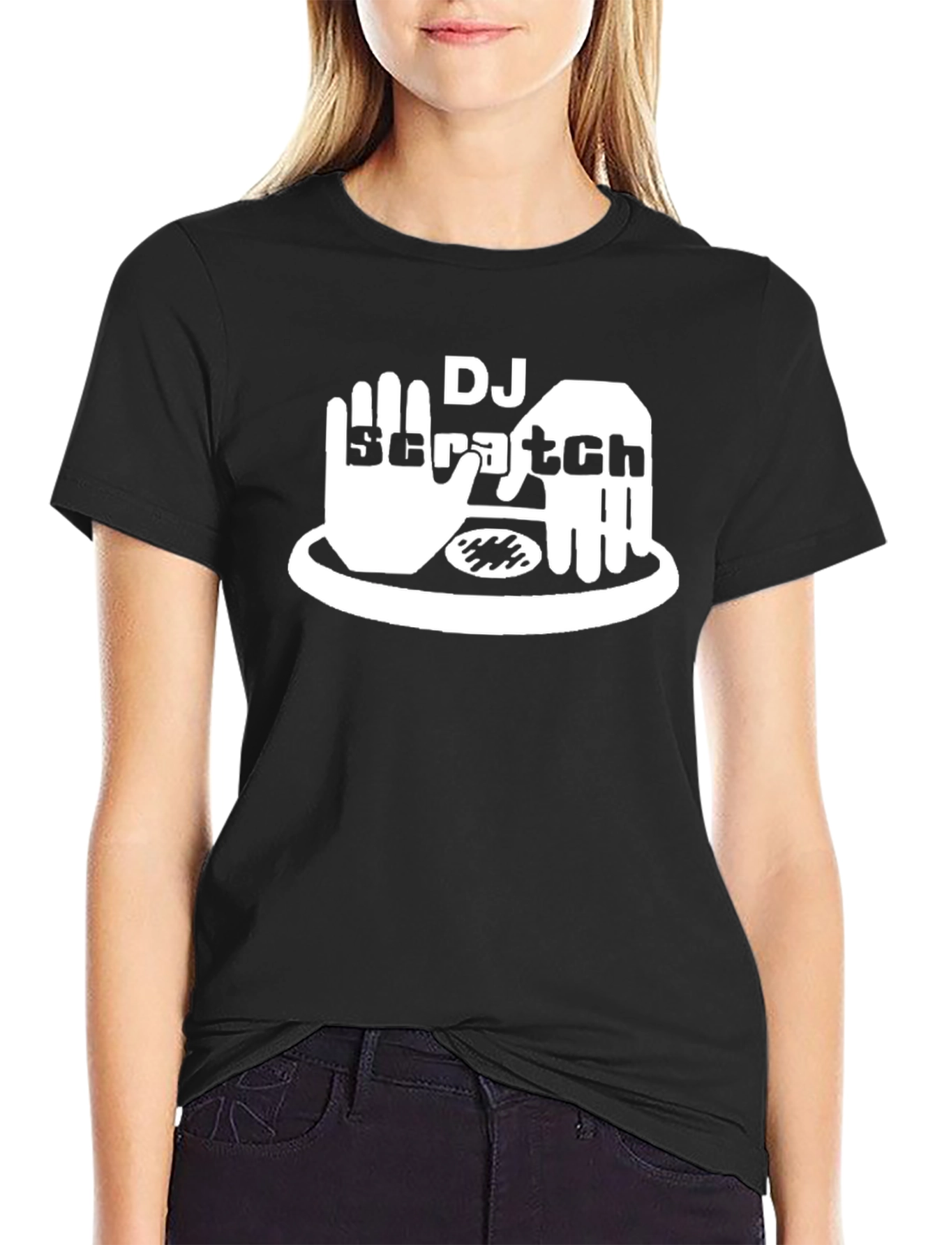 DJ Scratch Graphic Tee - Black Cotton Blend