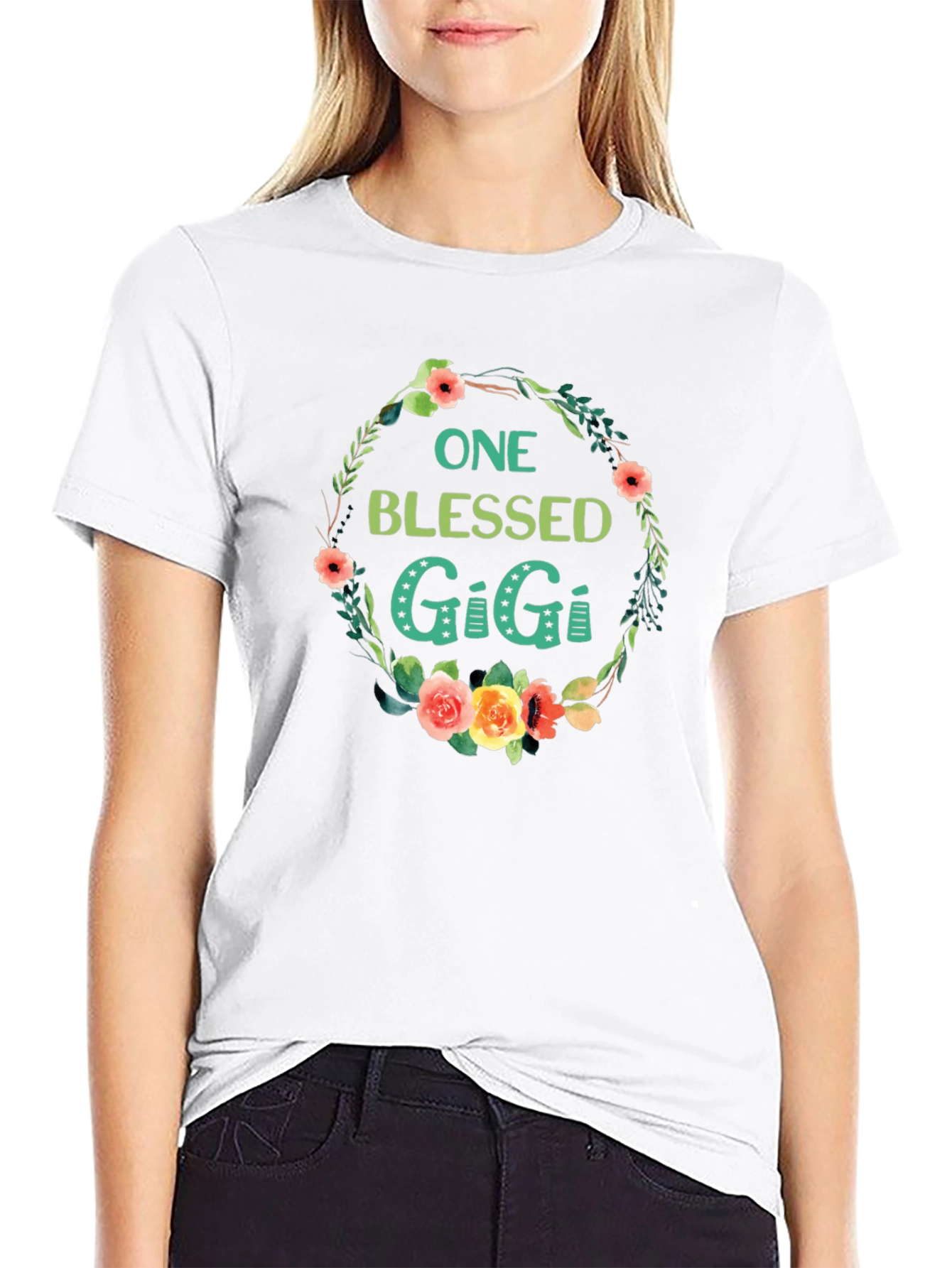 Blessed Gigi Floral Wreath Graphic Tee
