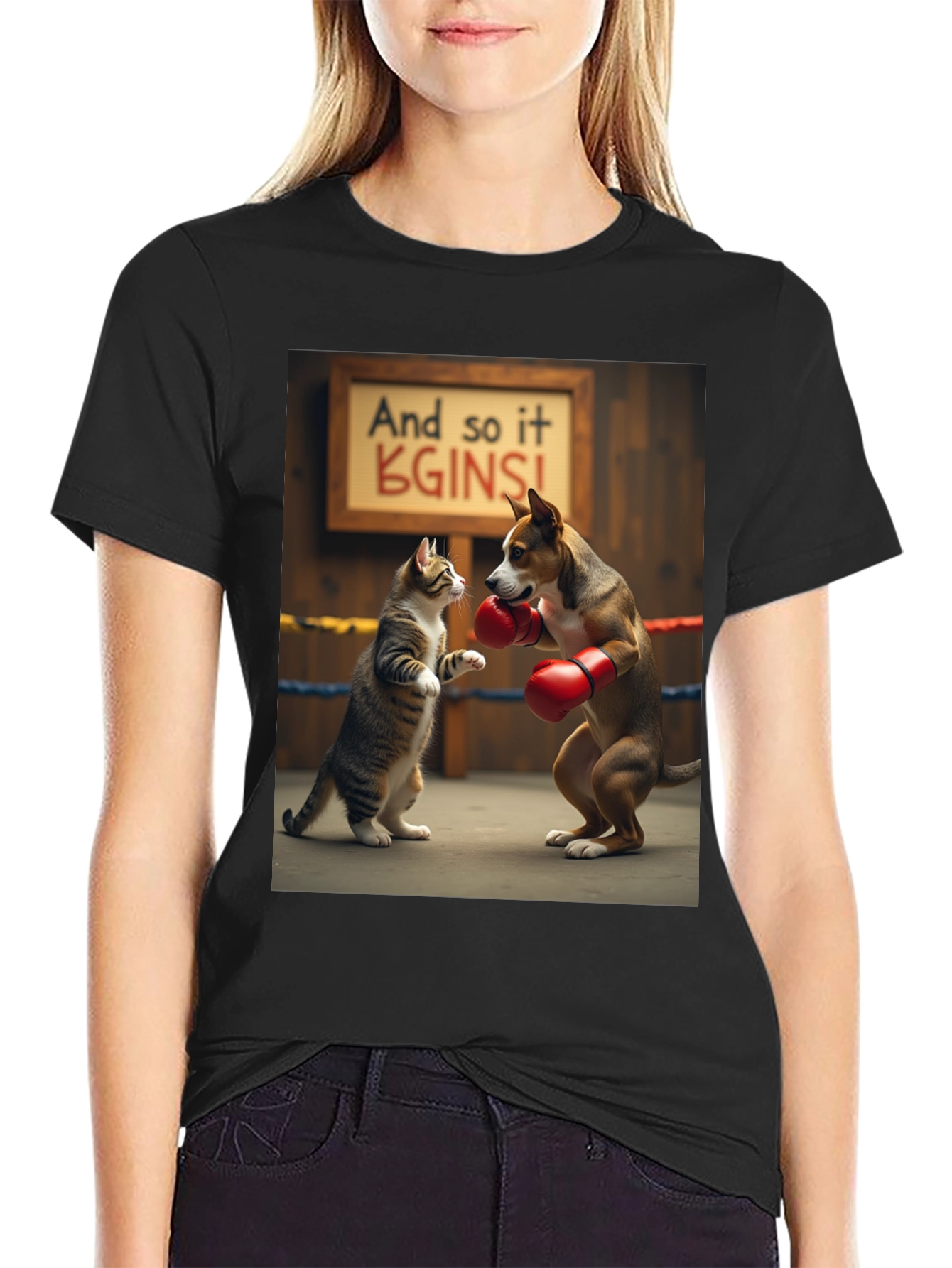 Boxing Cat and Dog Graphic Tee