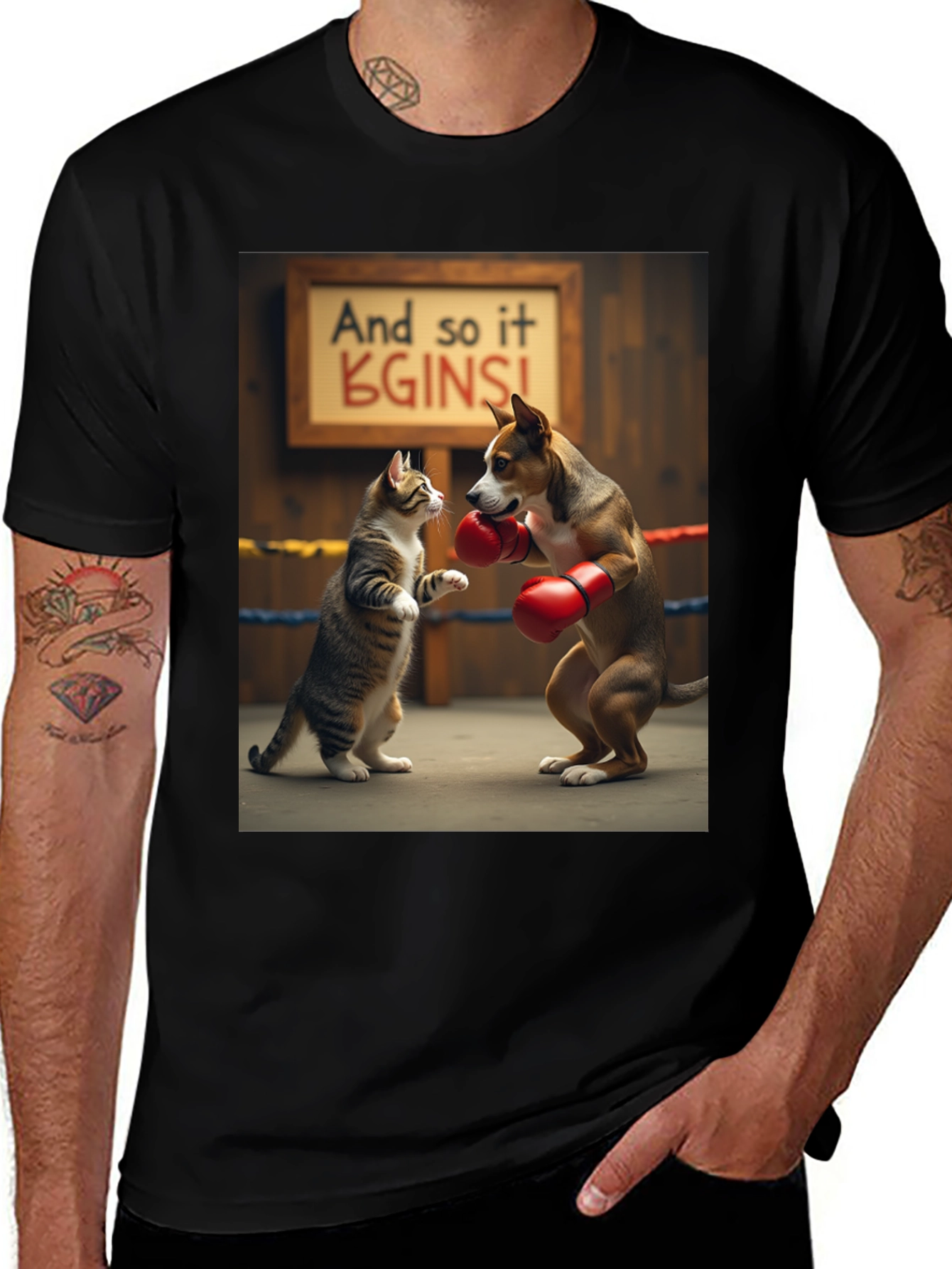 Boxing Cat and Dog Graphic Tee