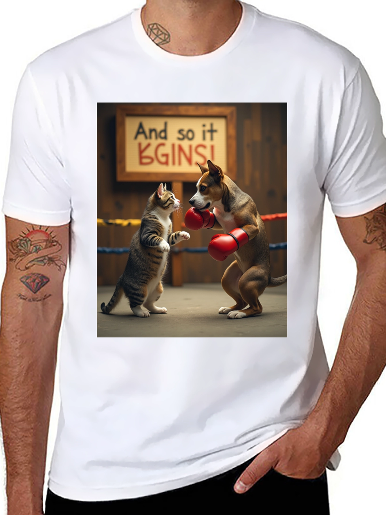 Boxing Cat and Dog Graphic Tee