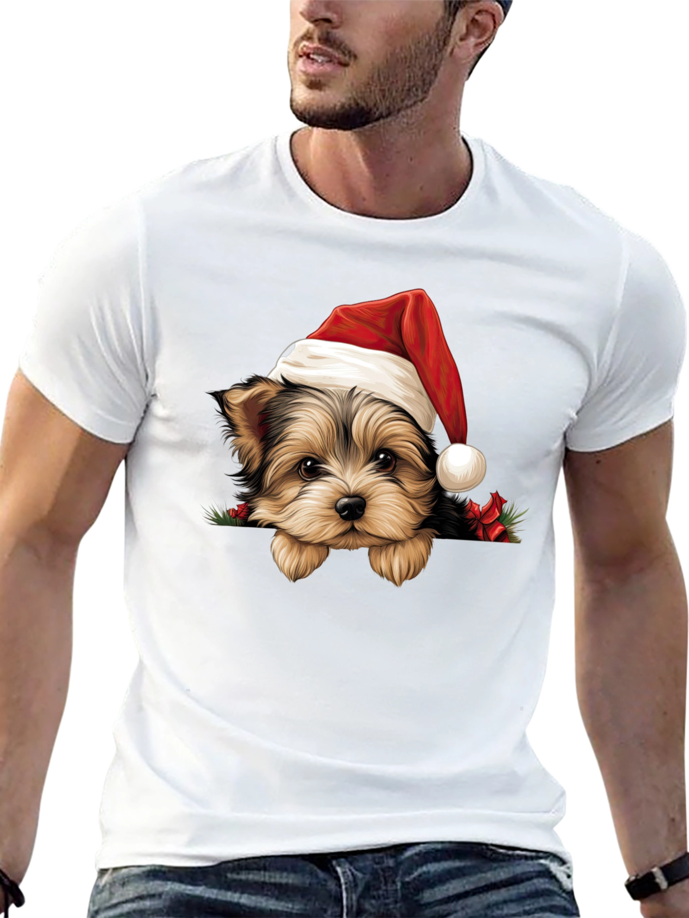 Dog in Santa Hat Graphic Tee