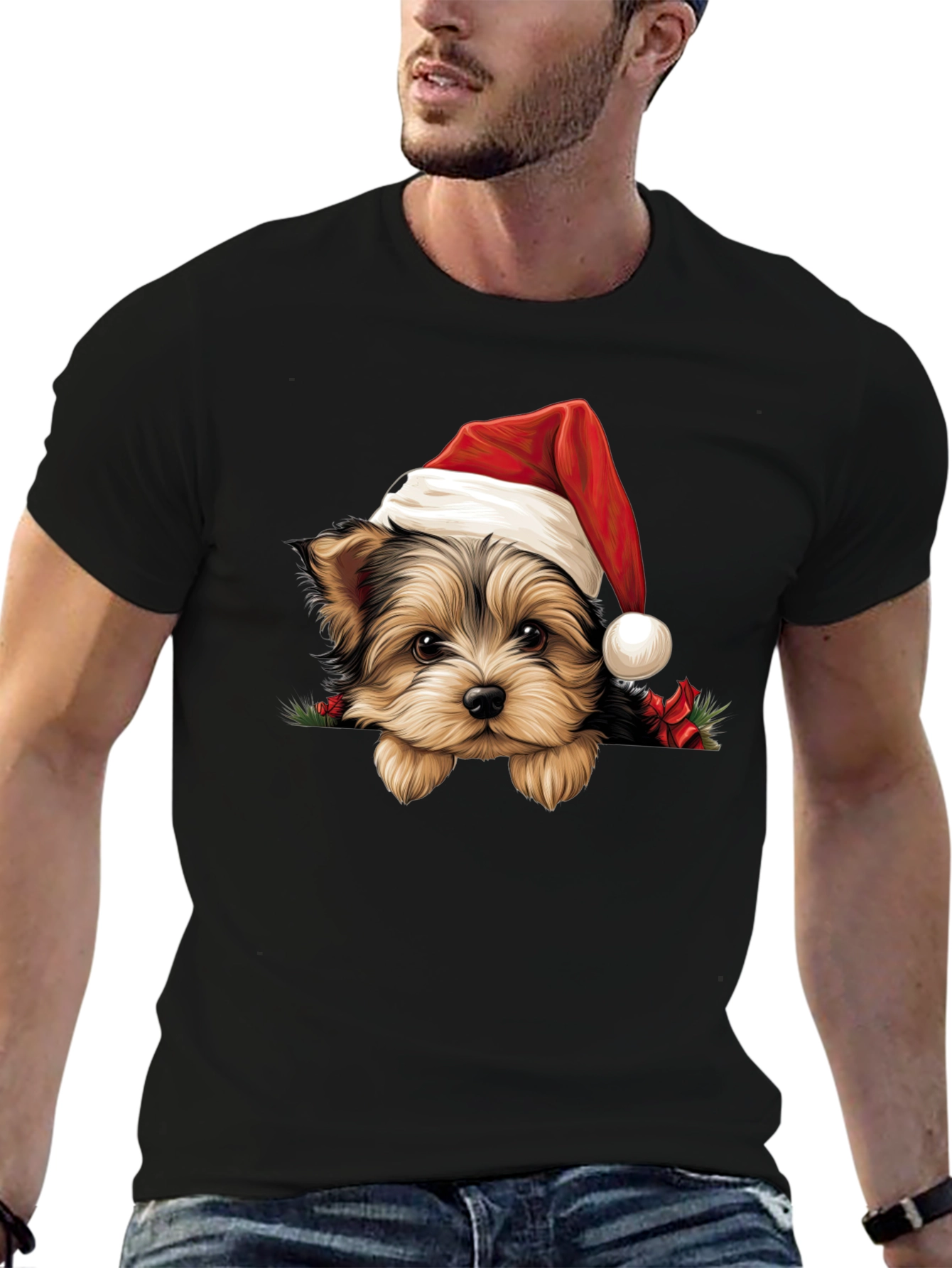 Dog in Santa Hat Graphic Tee