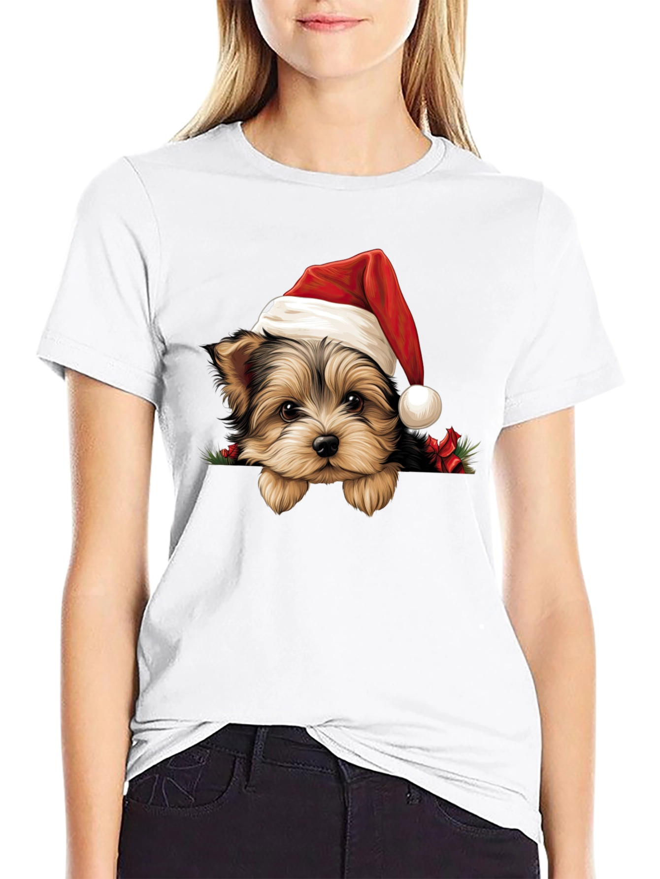 Dog in Santa Hat Graphic Tee