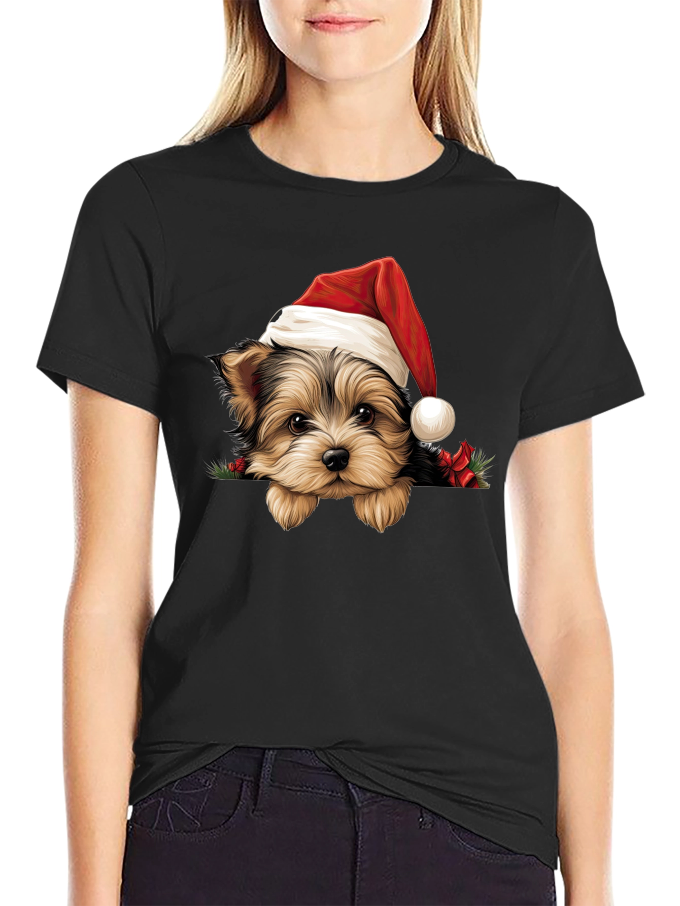 Dog in Santa Hat Graphic Tee