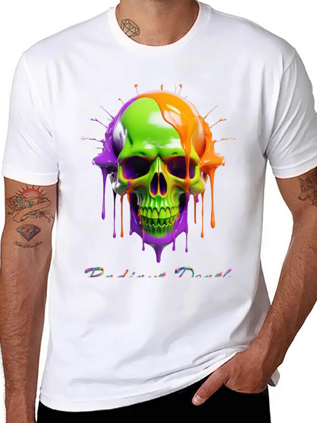 Radiant Death Tee - Neon Skull Graphic T-Shirt