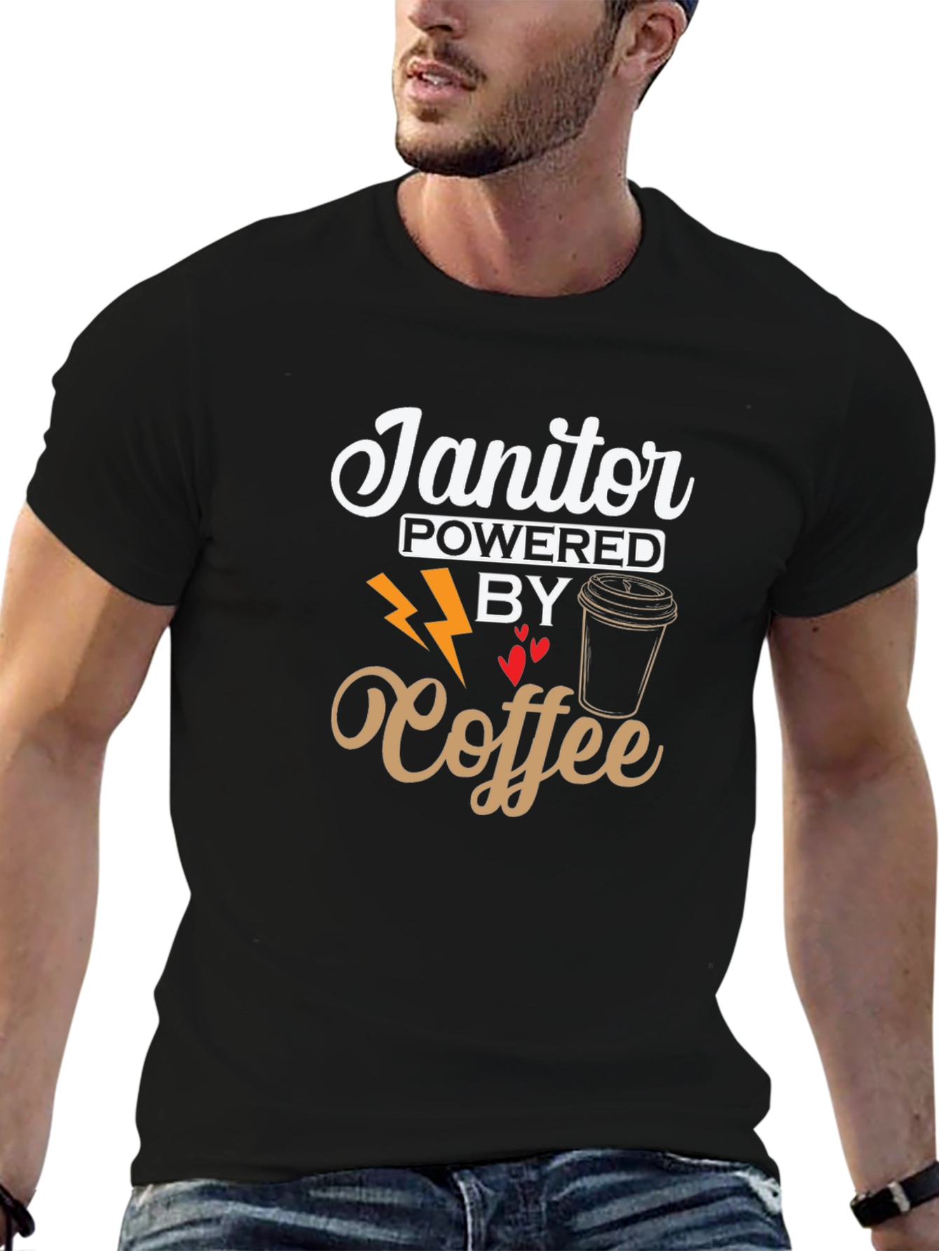 Janitor Powered By Coffee Black T-Shirt