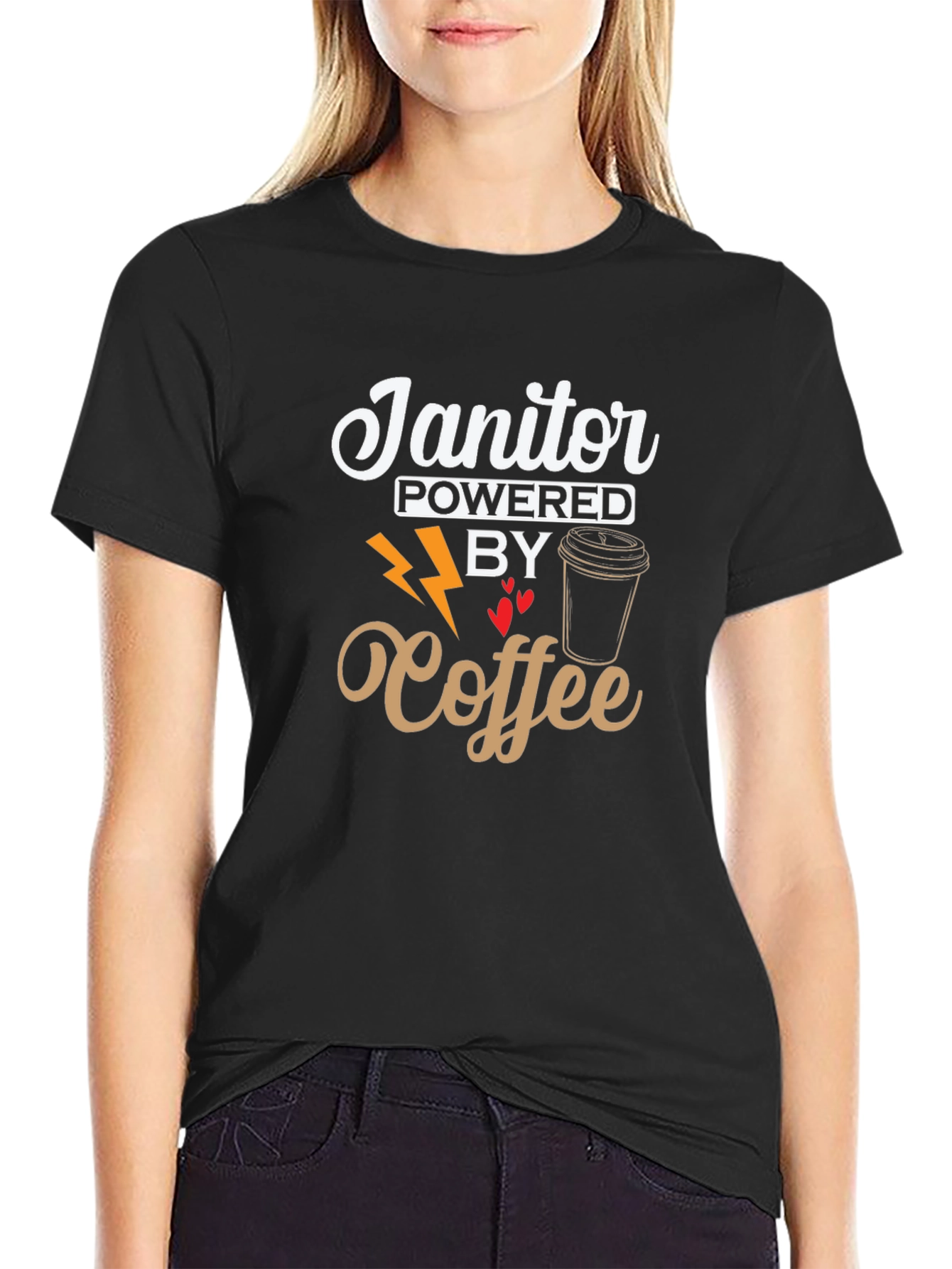 Janitor Powered By Coffee Black T-Shirt
