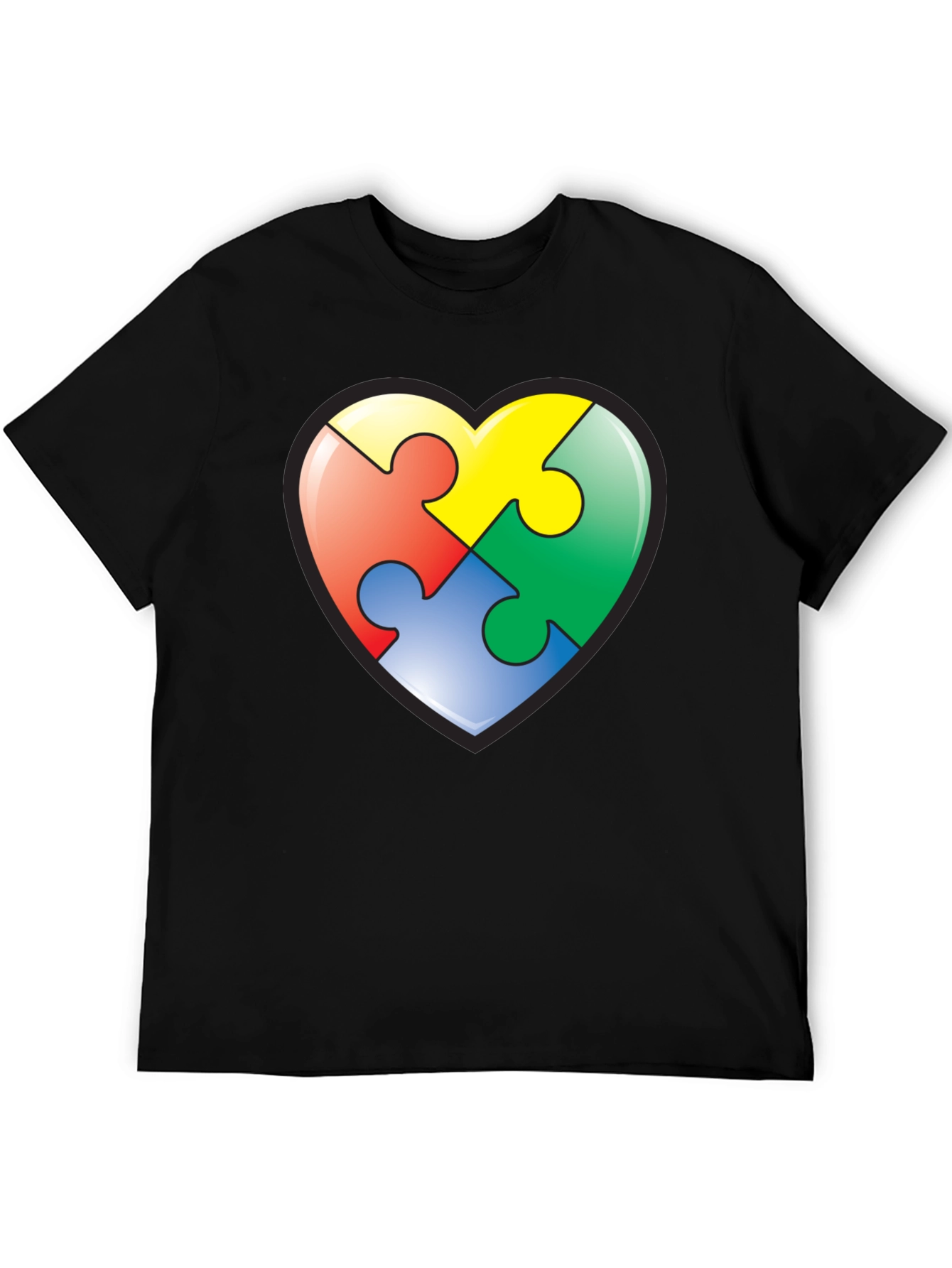 Autism Awareness Heart Puzzle T-Shirt - Black