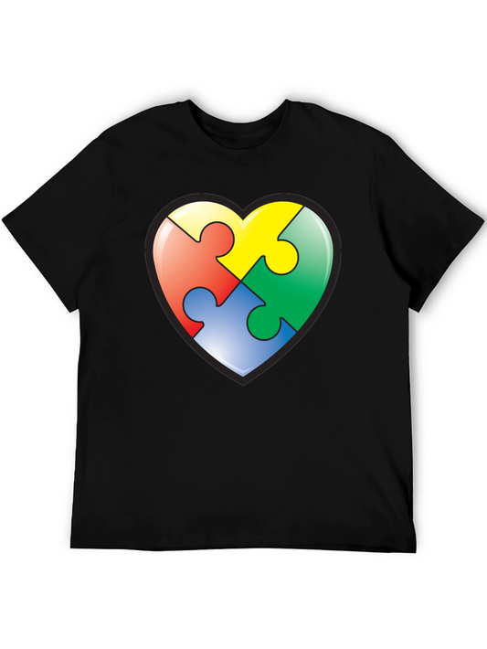 Autism Awareness Heart Puzzle T-Shirt - Black