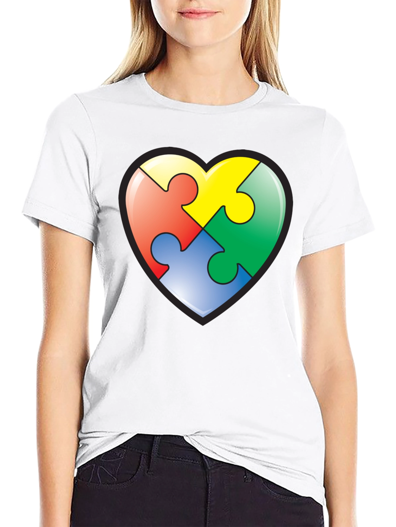 Autism Awareness Heart Puzzle T-Shirt - Black