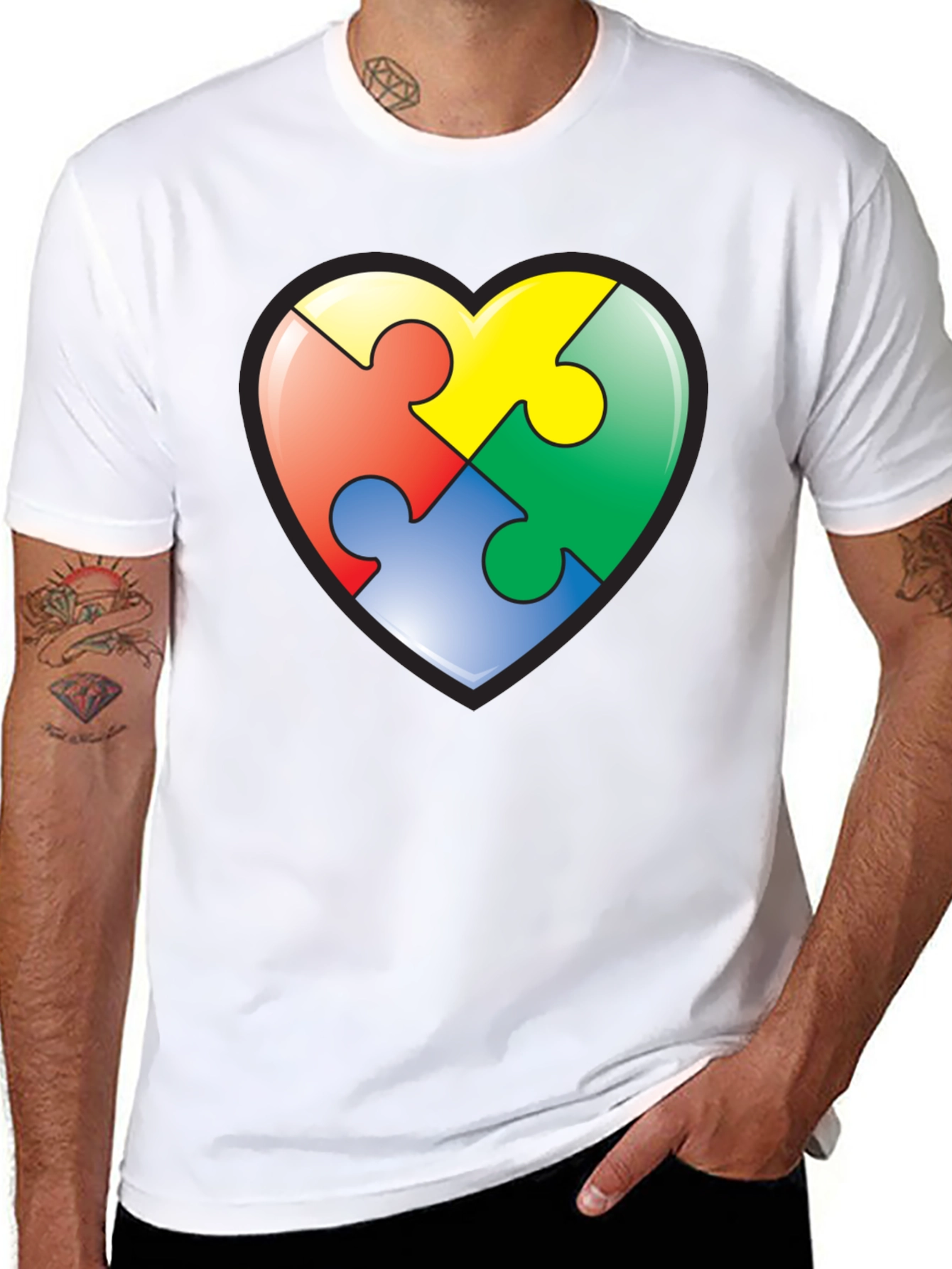 Autism Awareness Heart Puzzle T-Shirt - Black