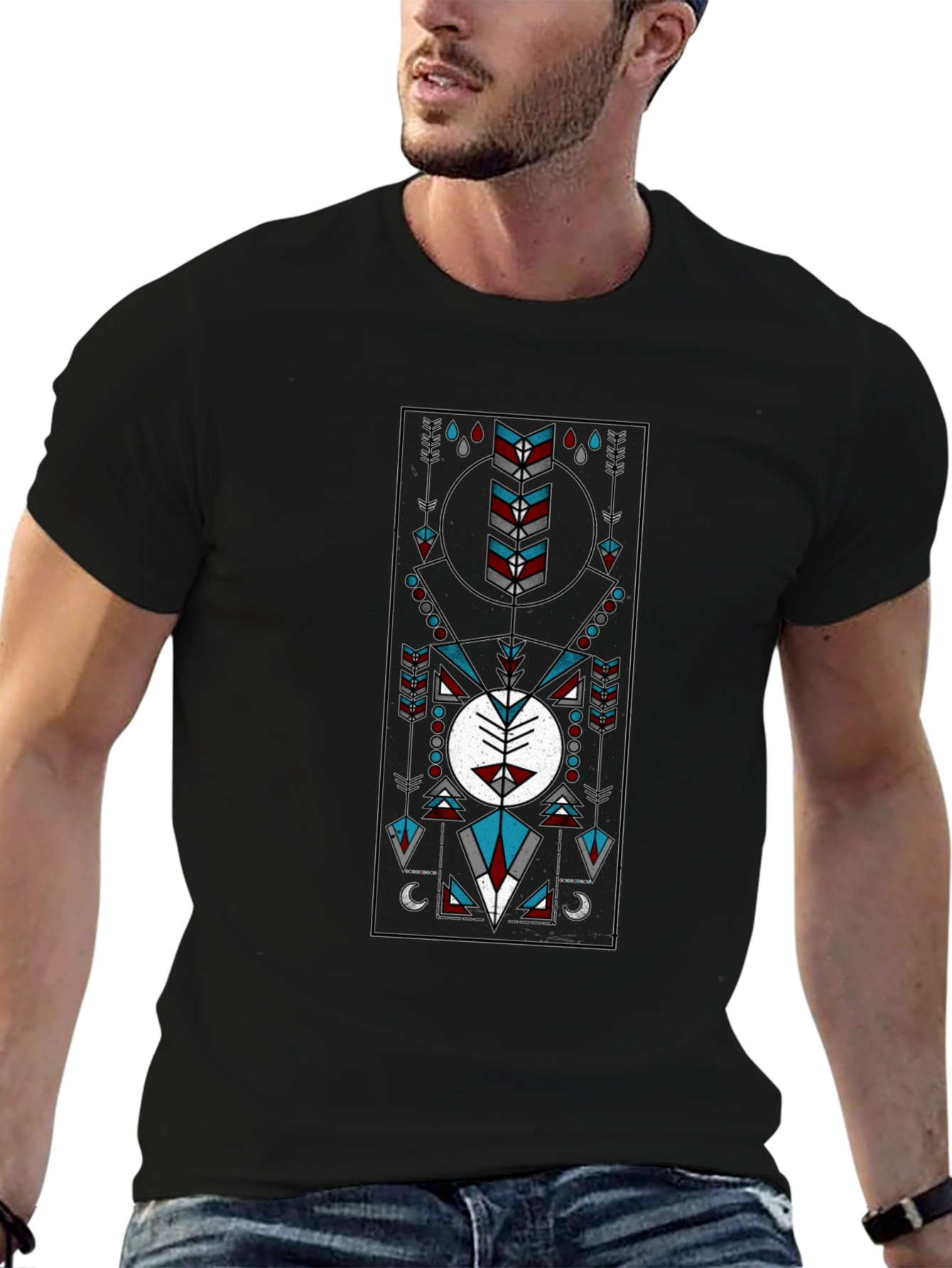 Geometric Tribal Design Black T-Shirt