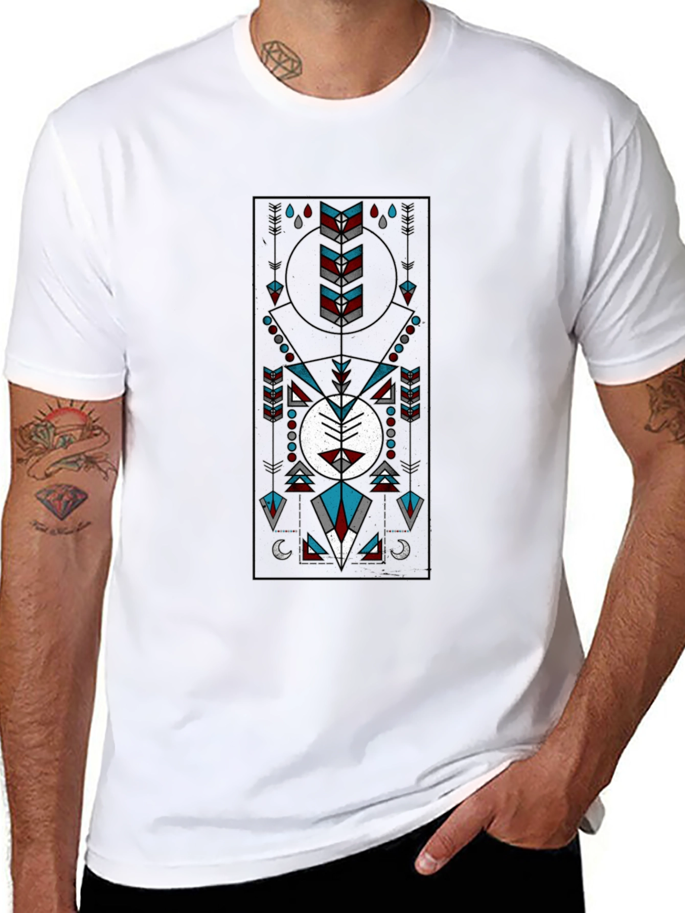 Geometric Tribal Design Black T-Shirt