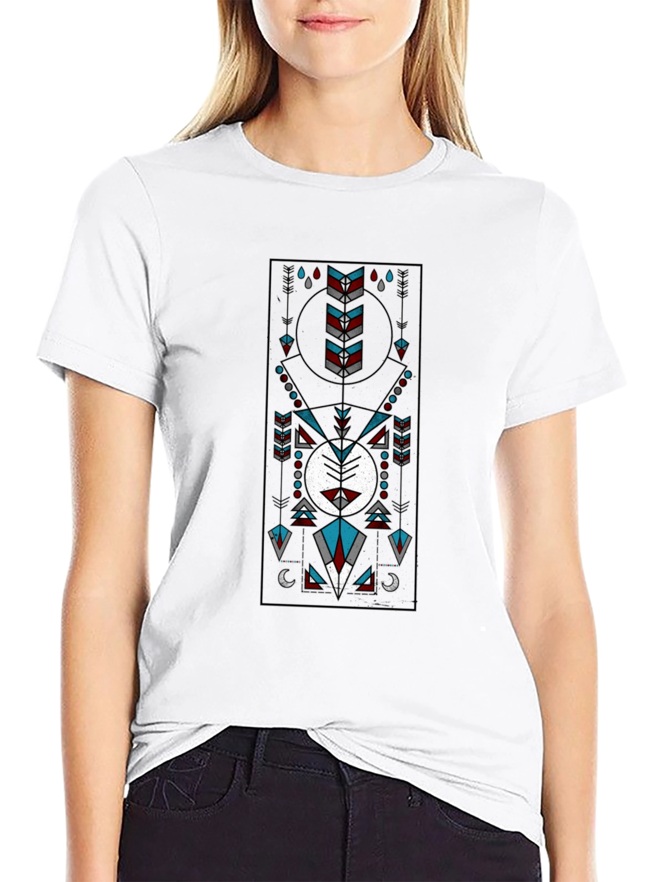 Geometric Tribal Design Black T-Shirt