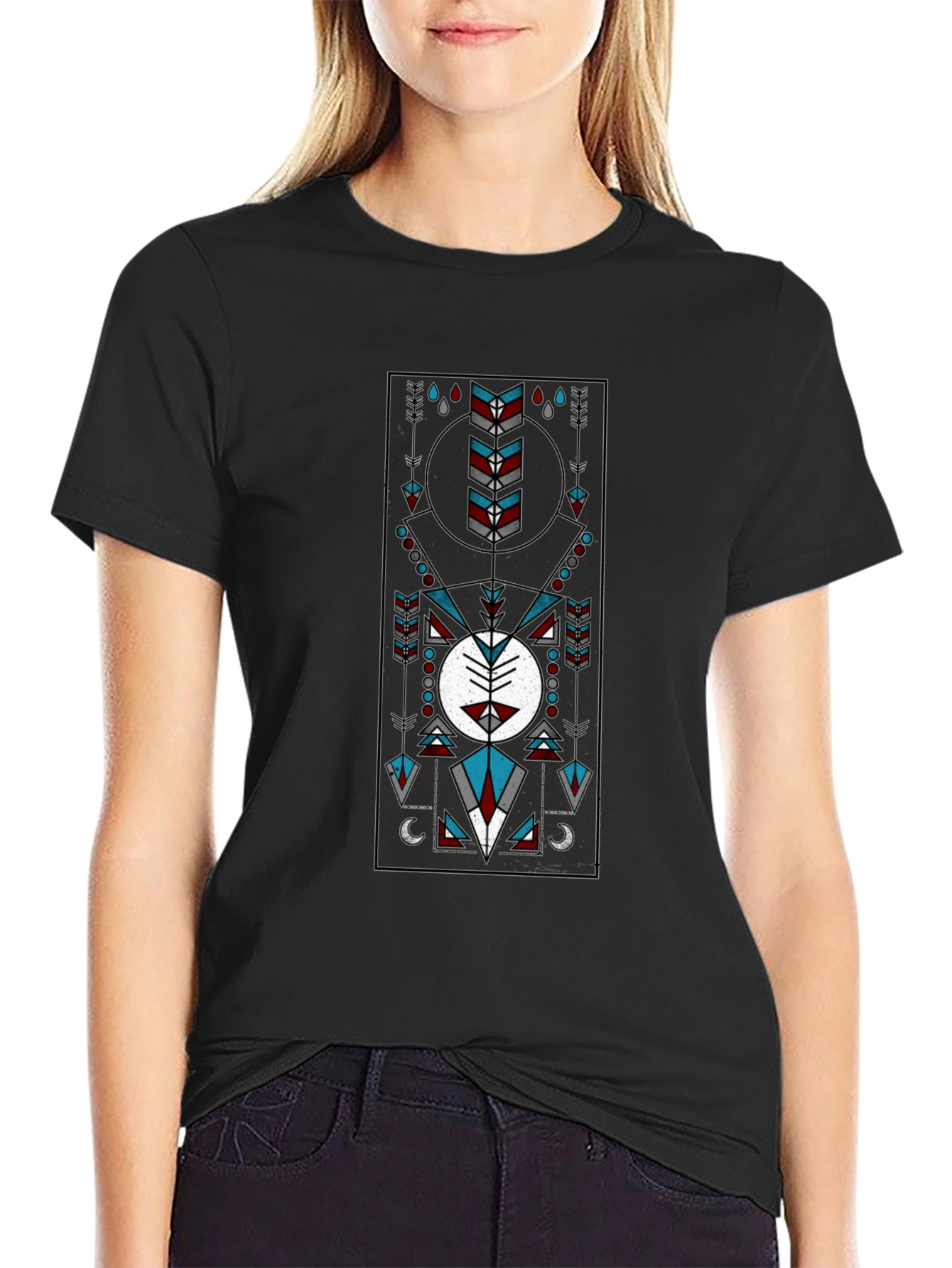Geometric Tribal Design Black T-Shirt