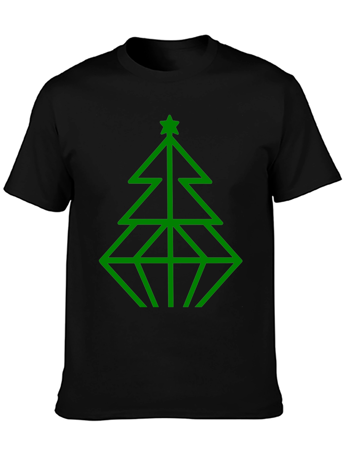 Geometric Christmas Tree Graphic Tee - Black