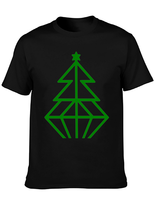 Geometric Christmas Tree Graphic Tee - Black