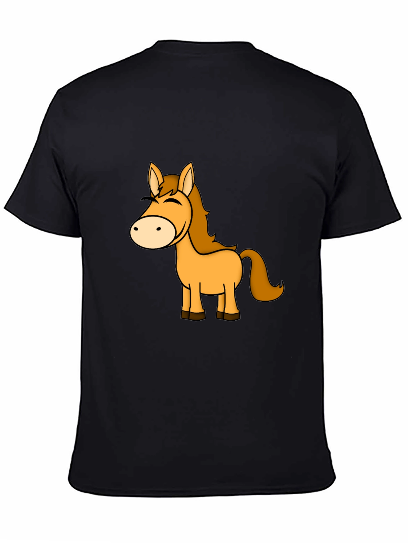 Horse Cartoon Graphic Black T-Shirt