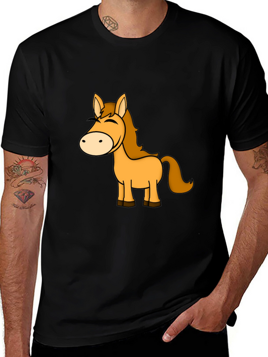 Horse Cartoon Graphic Black T-Shirt