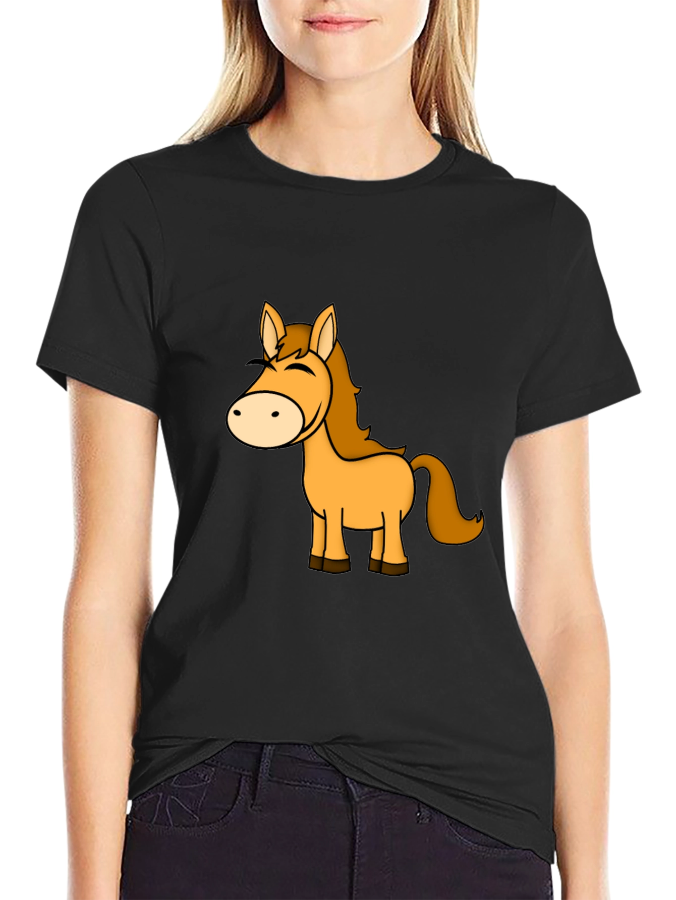Horse Cartoon Graphic Black T-Shirt