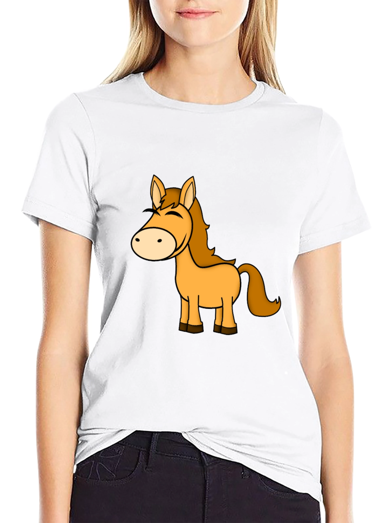 Horse Cartoon Graphic Black T-Shirt