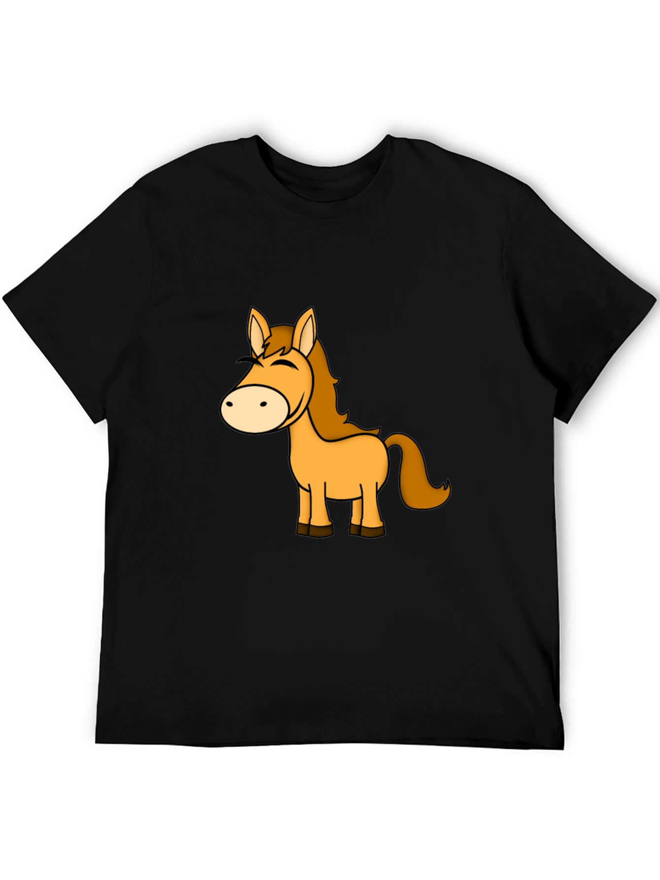 Horse Cartoon Graphic Black T-Shirt