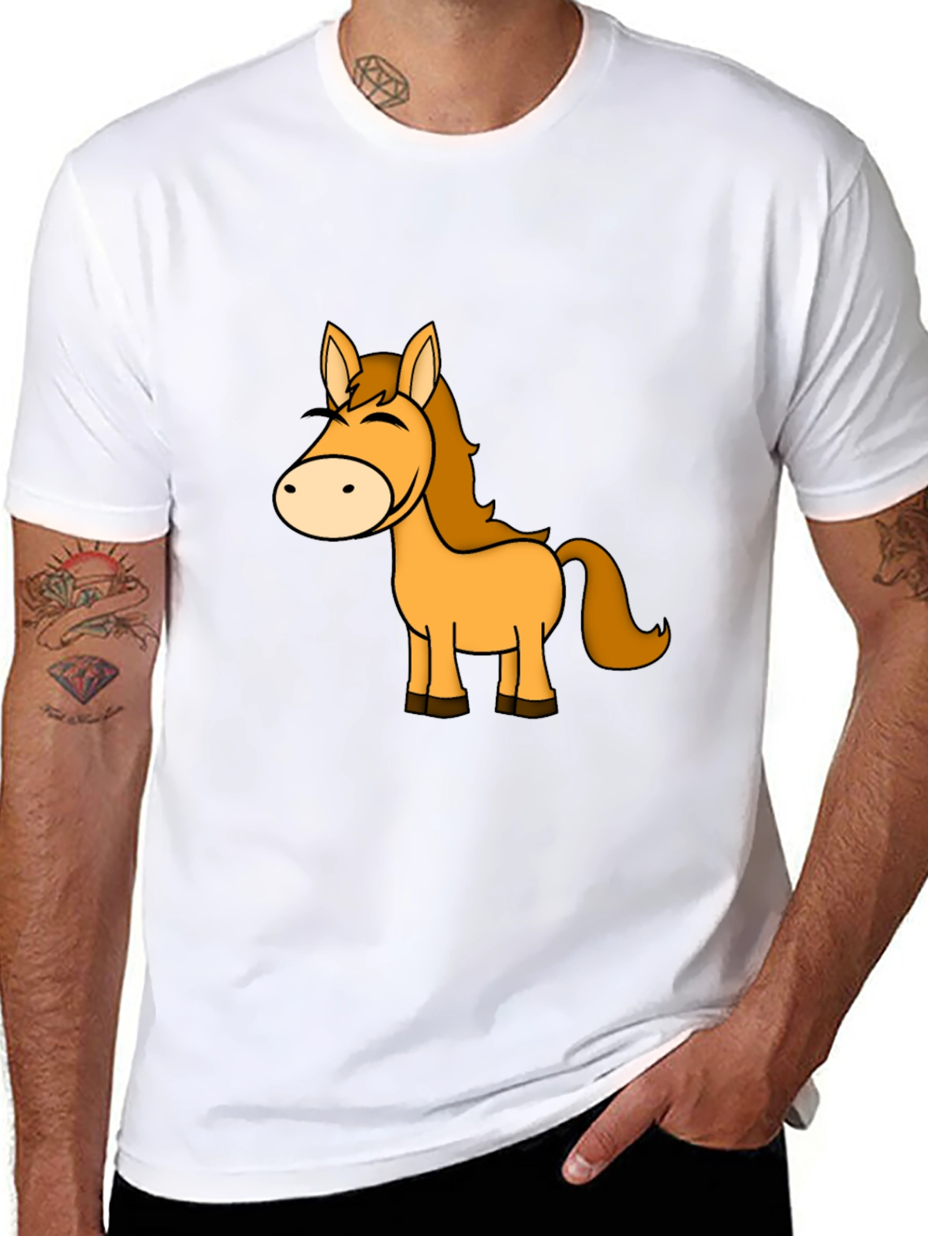 Horse Cartoon Graphic Black T-Shirt