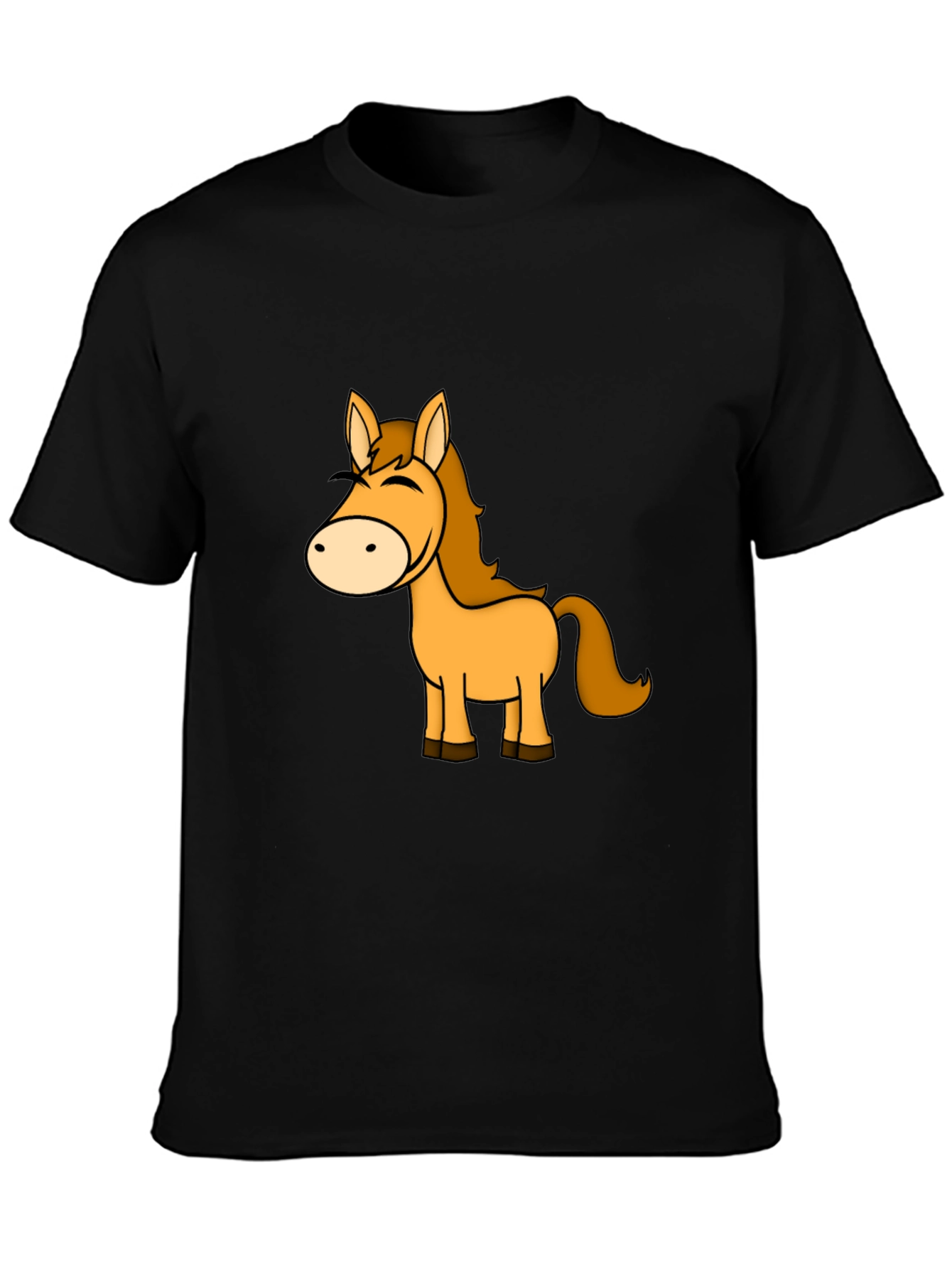 Horse Cartoon Graphic Black T-Shirt