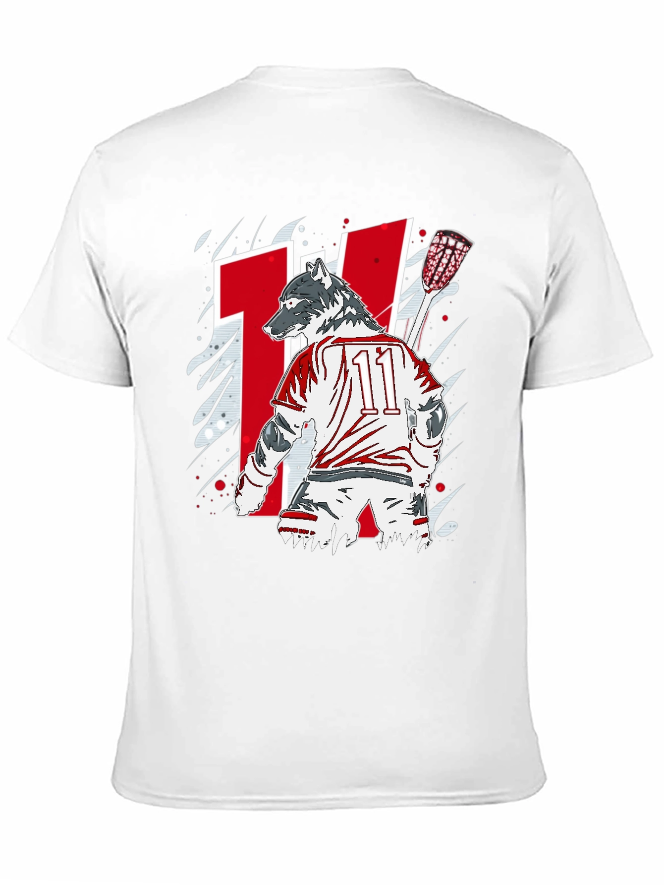 Wolf Lacrosse Player Black Graphic T-Shirt