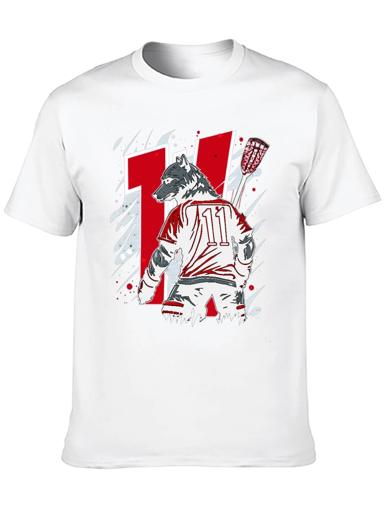 Wolf Lacrosse Player Black Graphic T-Shirt