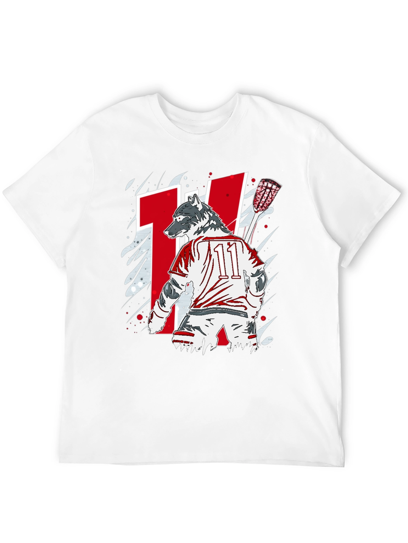 Wolf Lacrosse Player Black Graphic T-Shirt